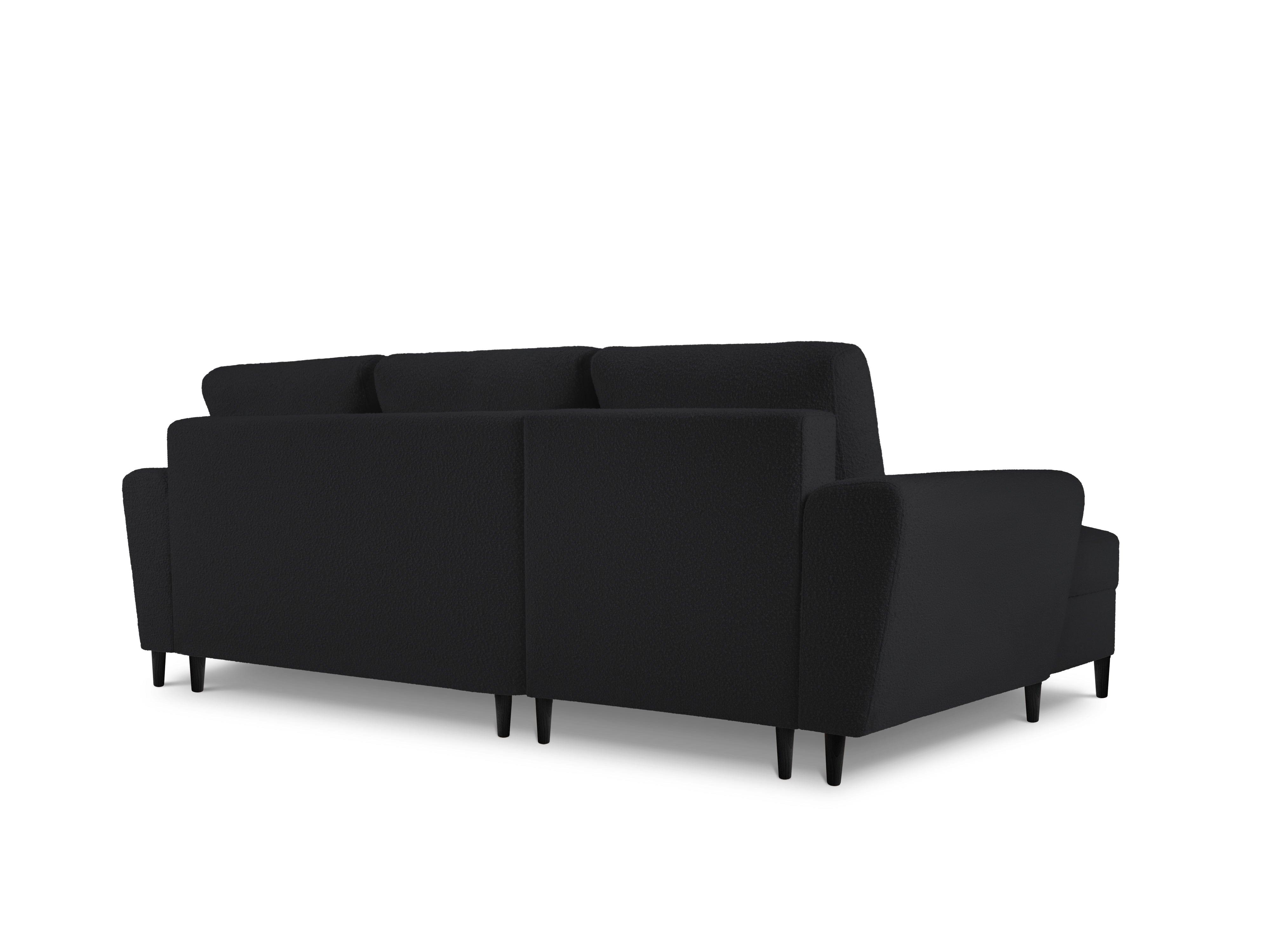Left corner sofa with sleeping function KYOTO black bouclé with black base
