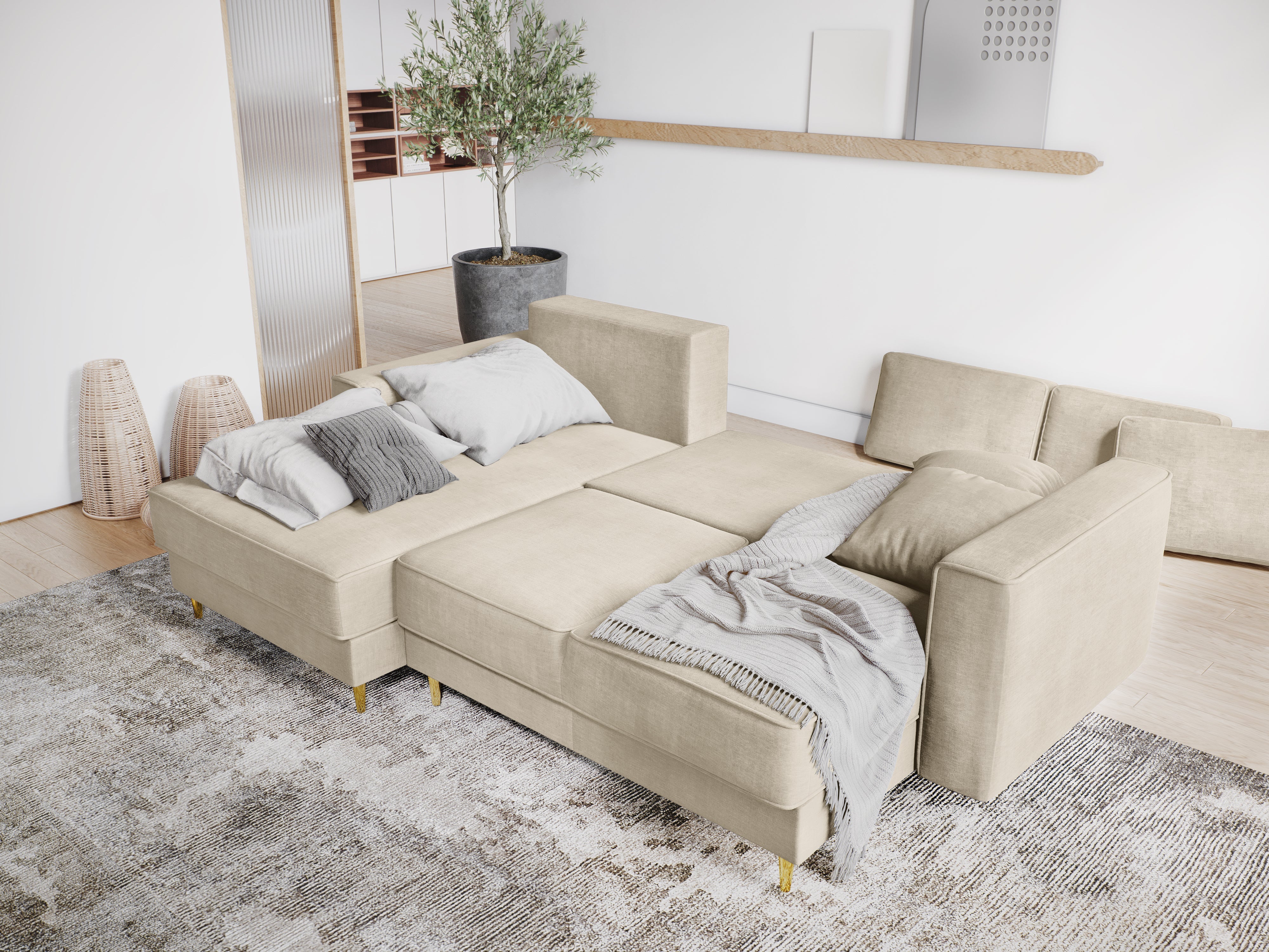 A corner with beige sleeping function