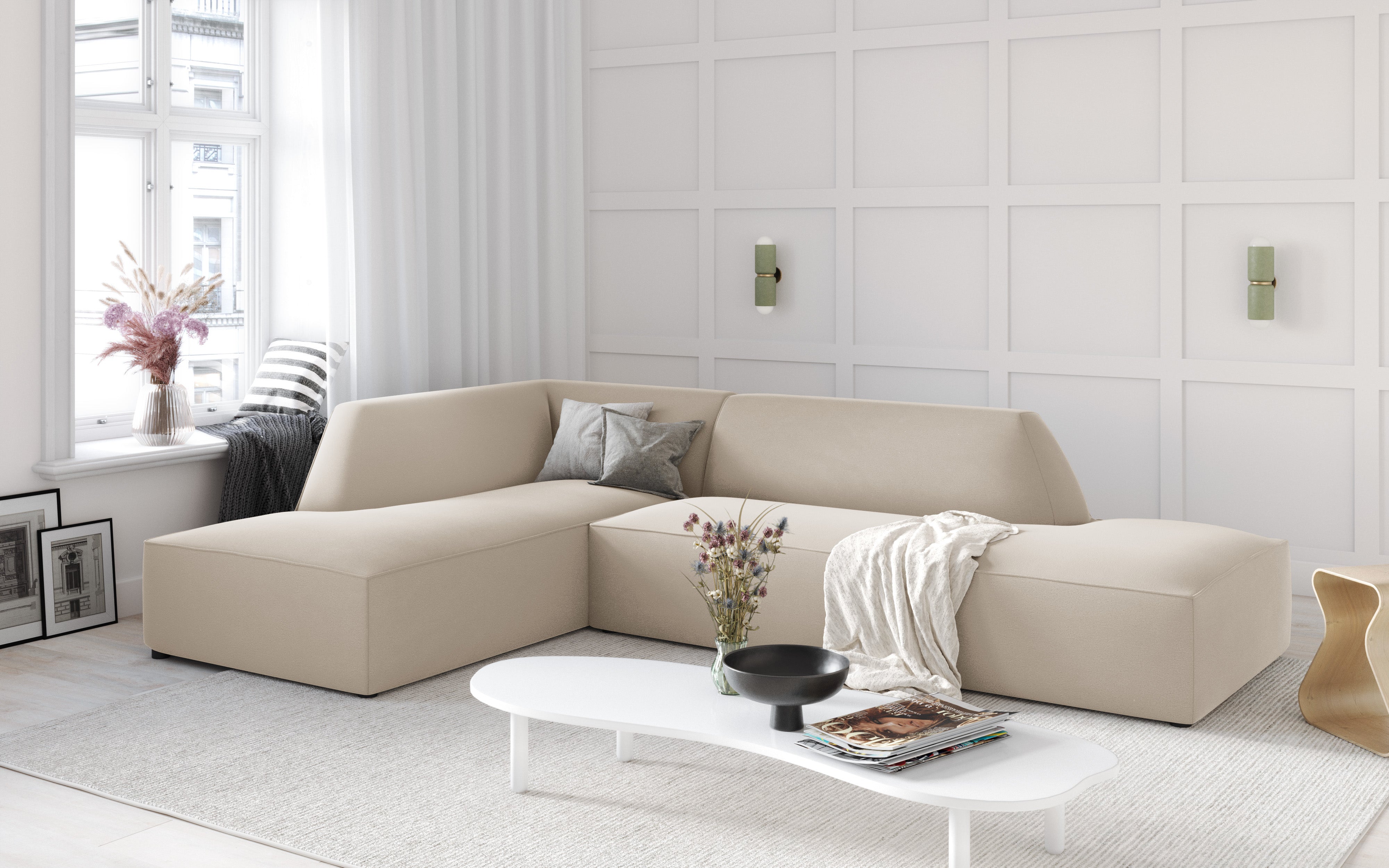 Beige sofa in the Scandinavian style