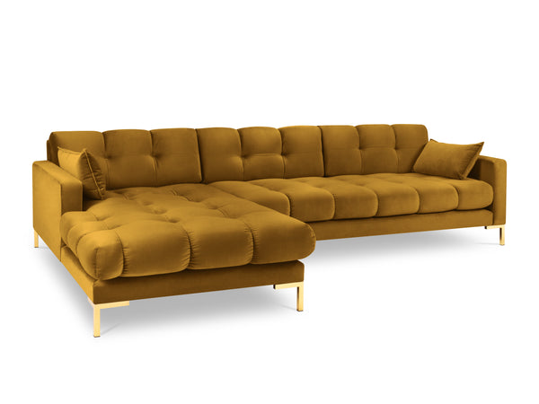 Velvet corner sofa MAMAIA left yellow with golden base