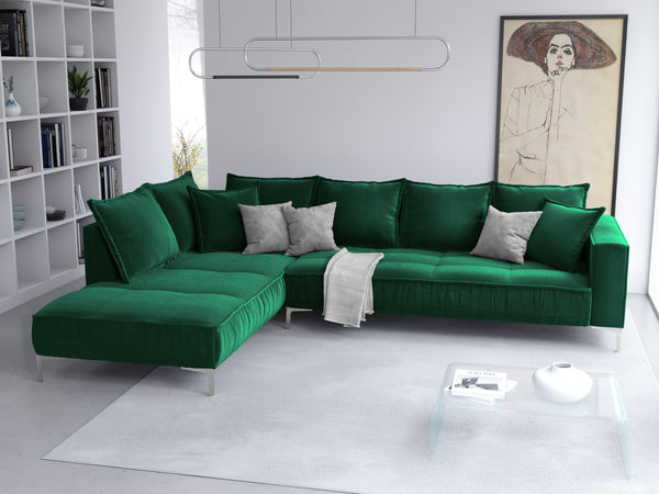 Velvet corner sofa JARDANITE bottle green