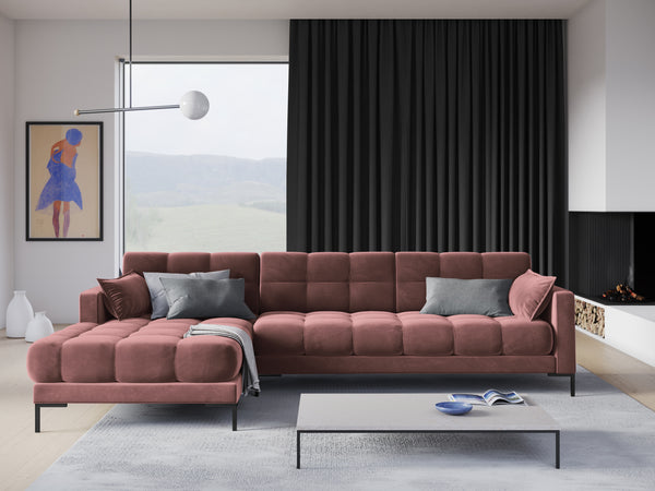 Velvet corner sofa MAMAIA pink with black base