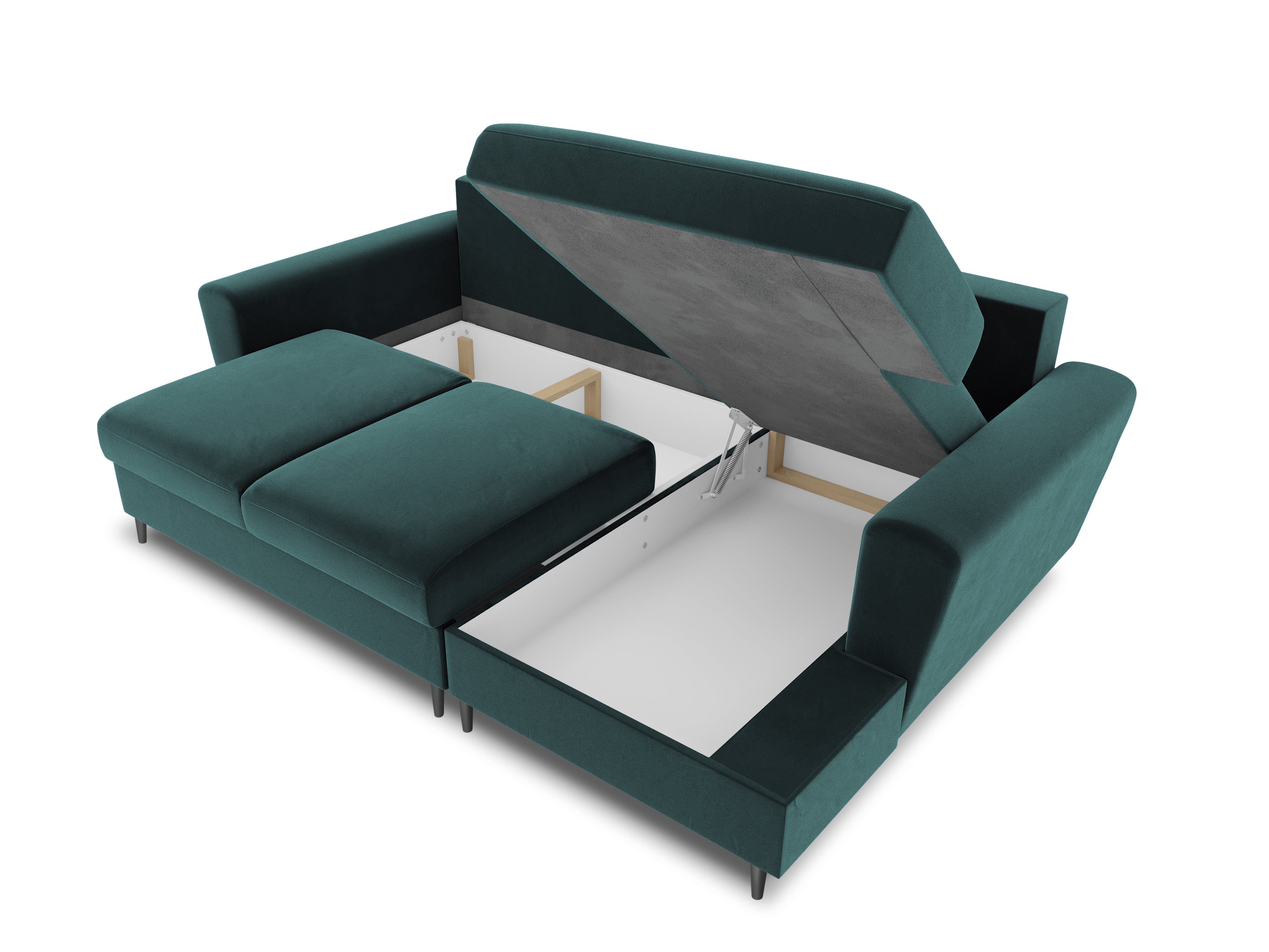 Velvet corner sofa with storage compartments
