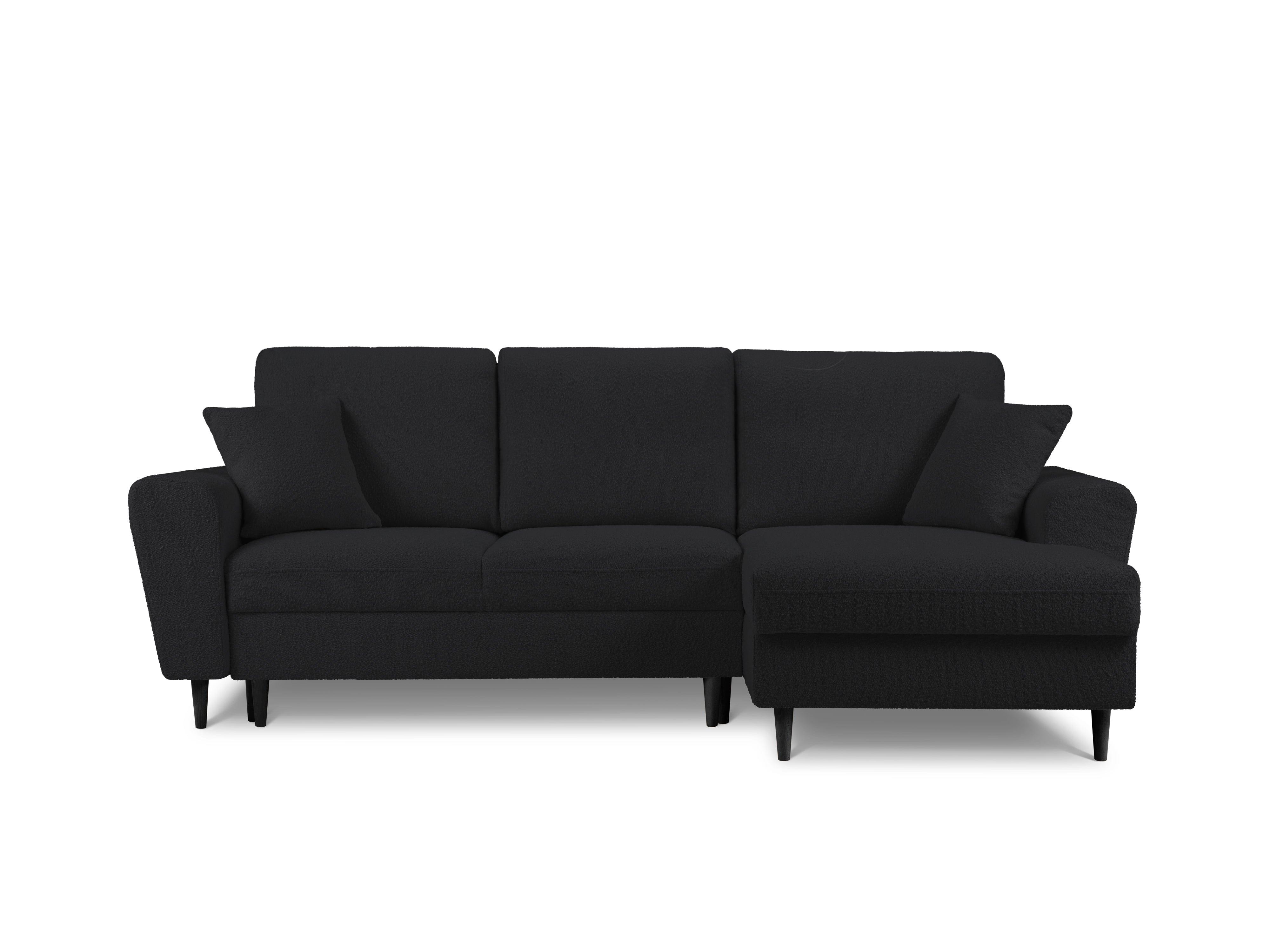 Right corner sofa with sleeping function KYOTO black bouclé with black base