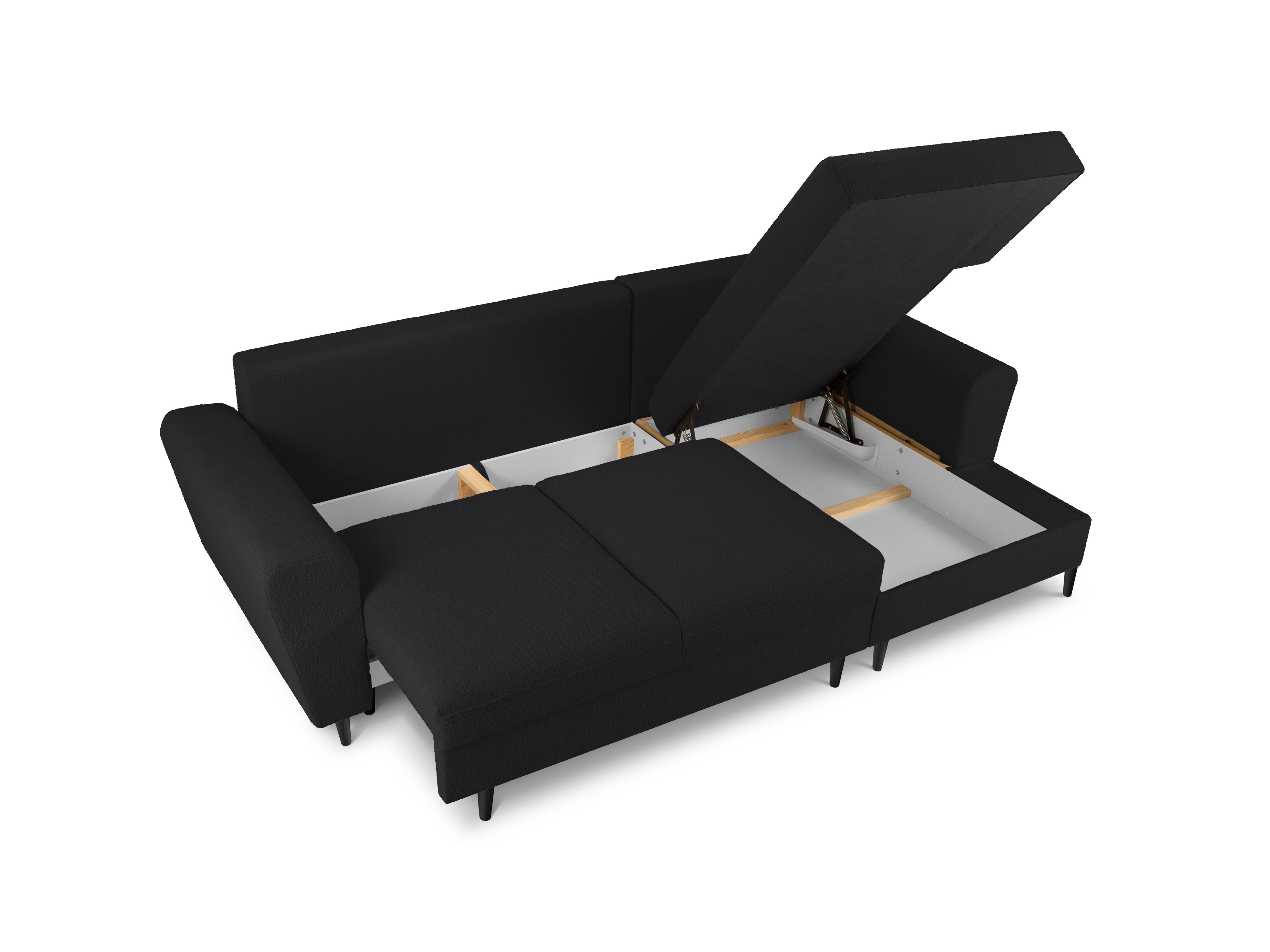 Black corner sofa with storage compartments