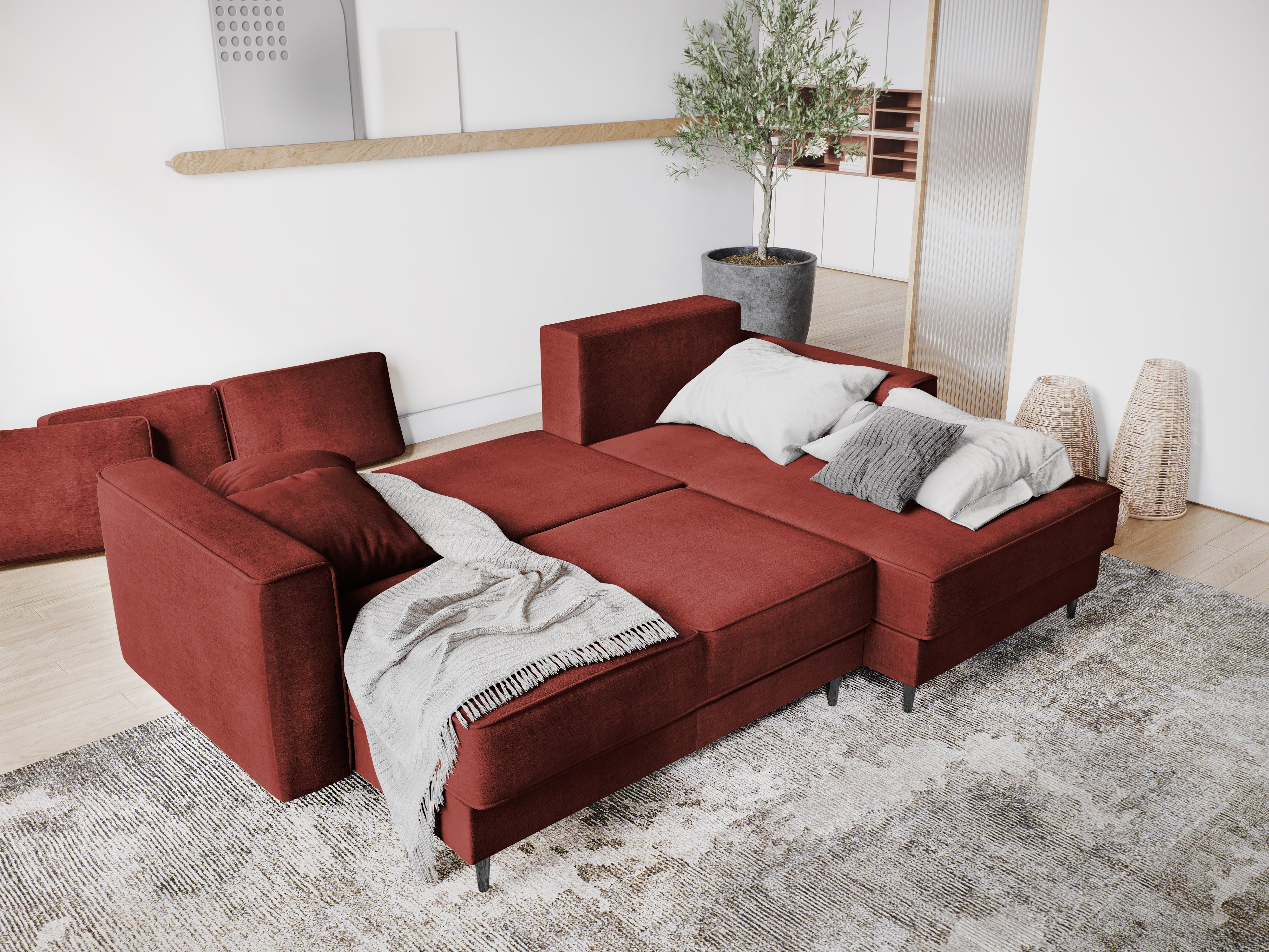 burgundy corner with bed function