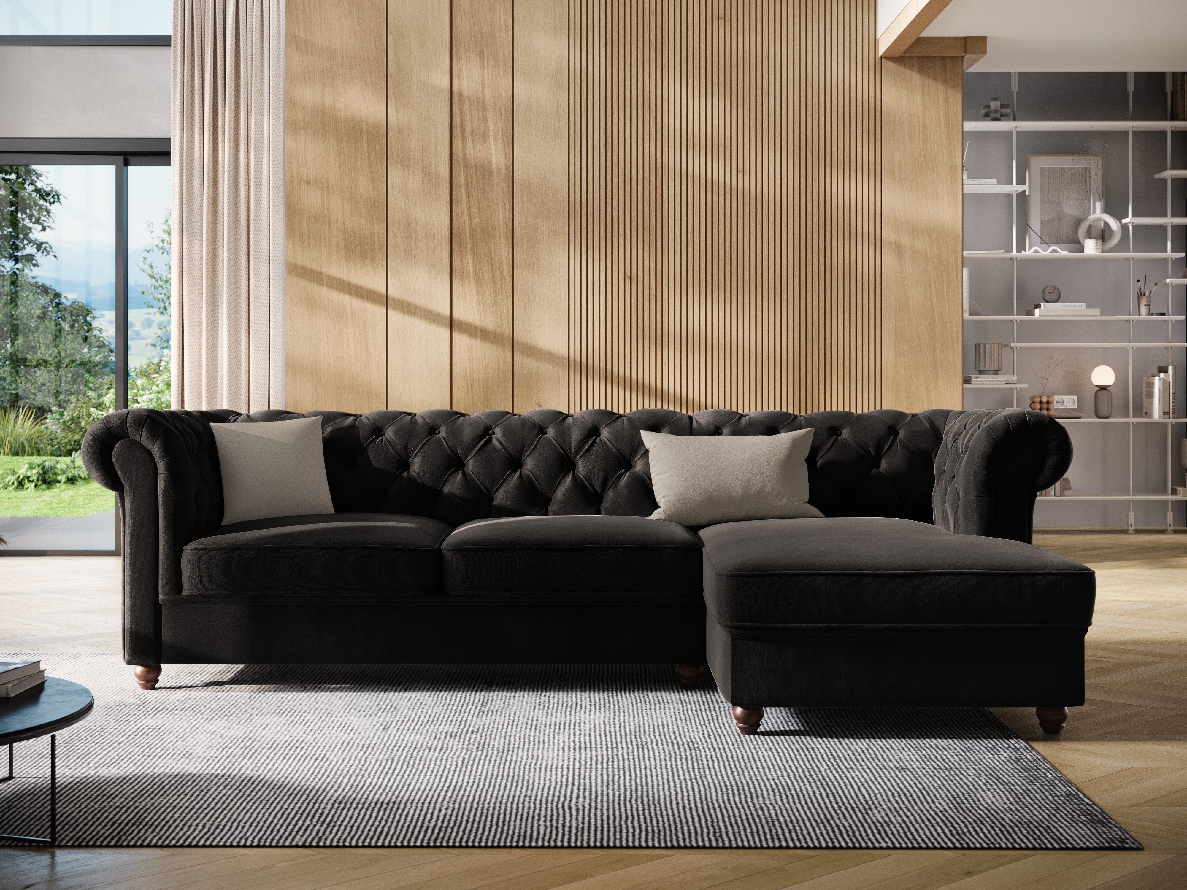 Velvet Right Corner Sofa, "Lapis", 5 Seats, 278x150x80 Made in Europe, Micadoni, Eye on Design