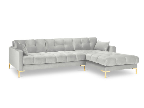 MAMAIA silver velvet corner sofa with golden base