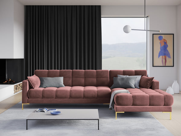 Velvet corner sofa MAMAIA pink with golden base