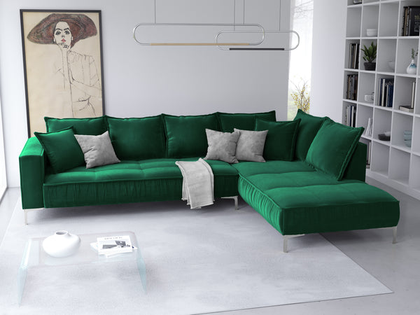 Velvet corner sofa JARDANITE right-hand corner in bottle green