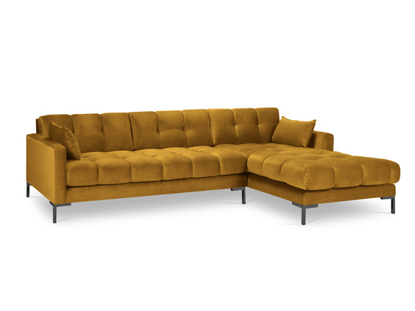 Velvet corner sofa MAMAIA right yellow with black base