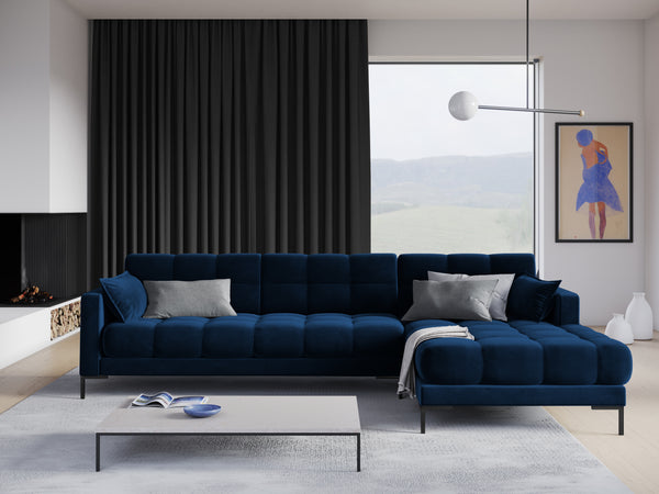 MAMAIA blue velvet corner sofa with black base
