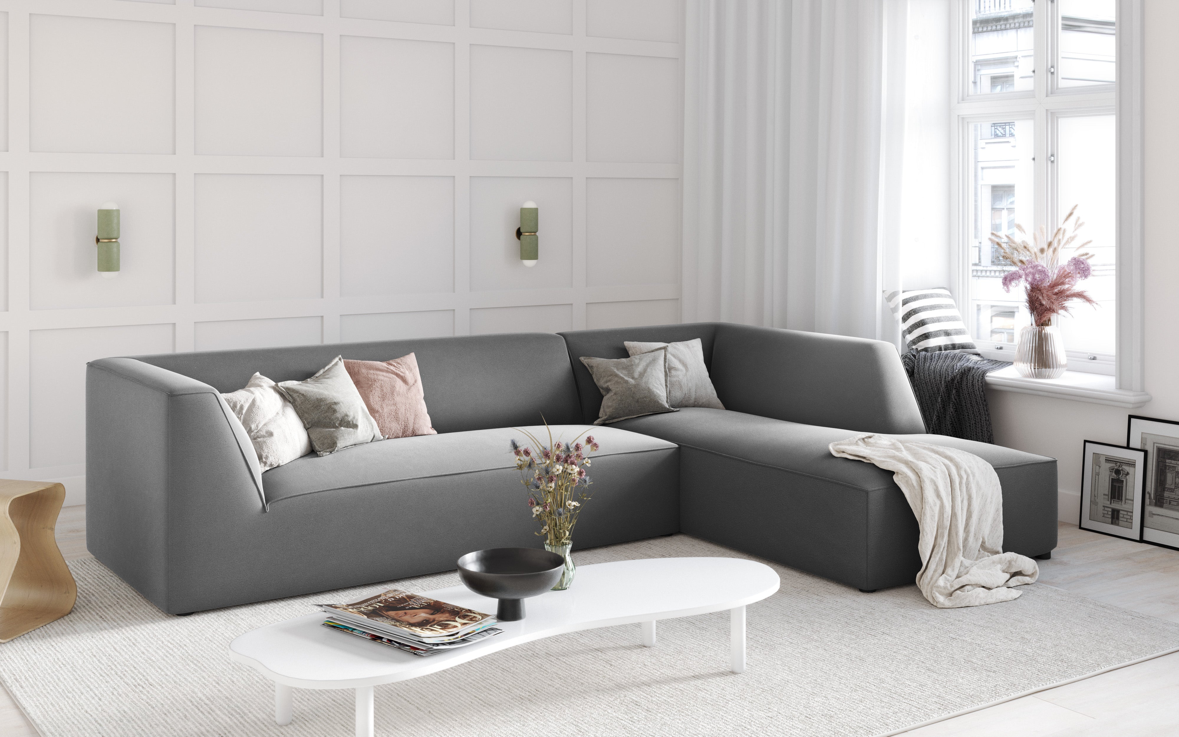 4 seater velvet corner sofa RUBY light grey
