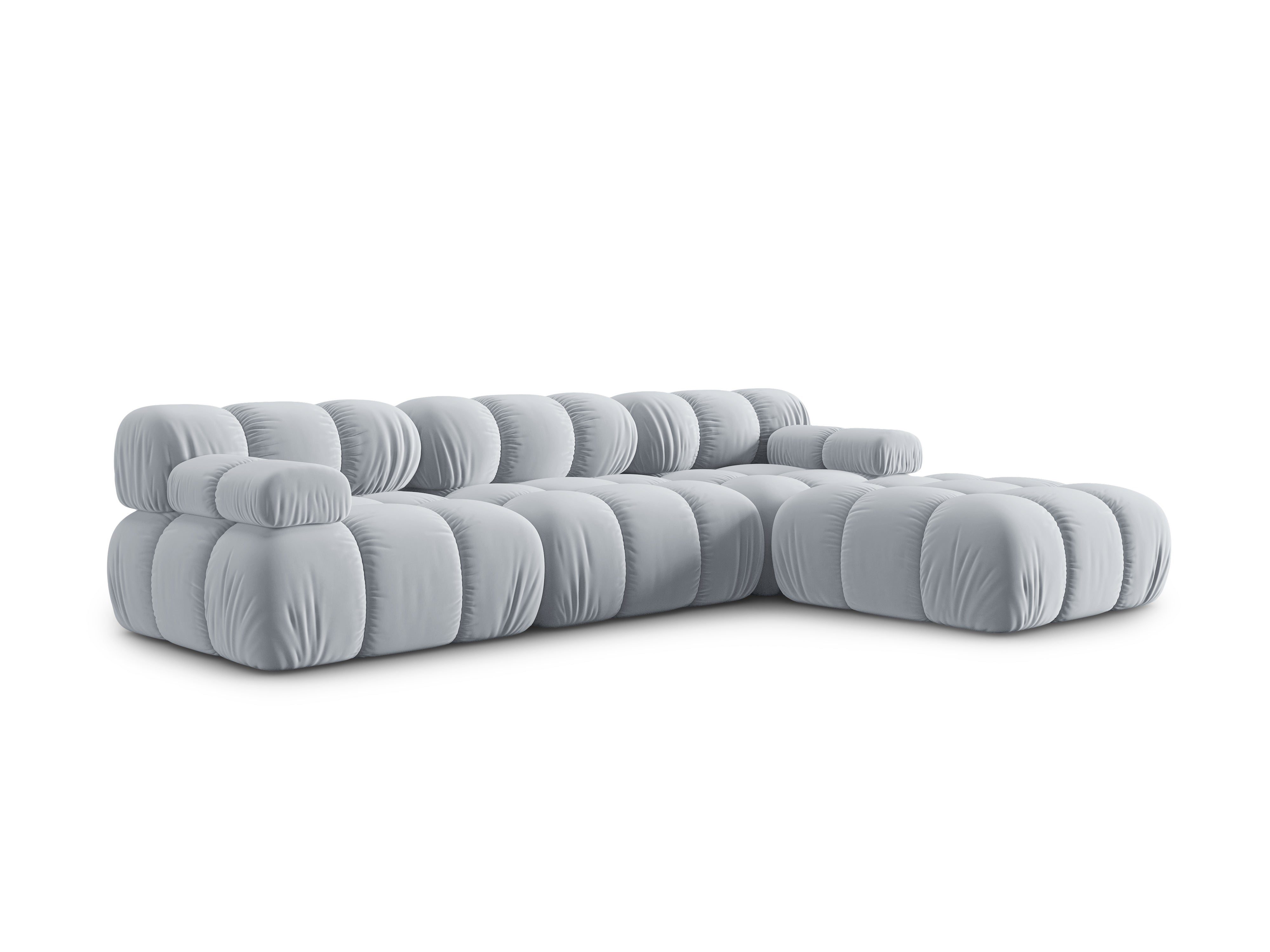 Modular 4-seater velvet corner sofa BELLIS light blue, Micadoni, Eye on Design