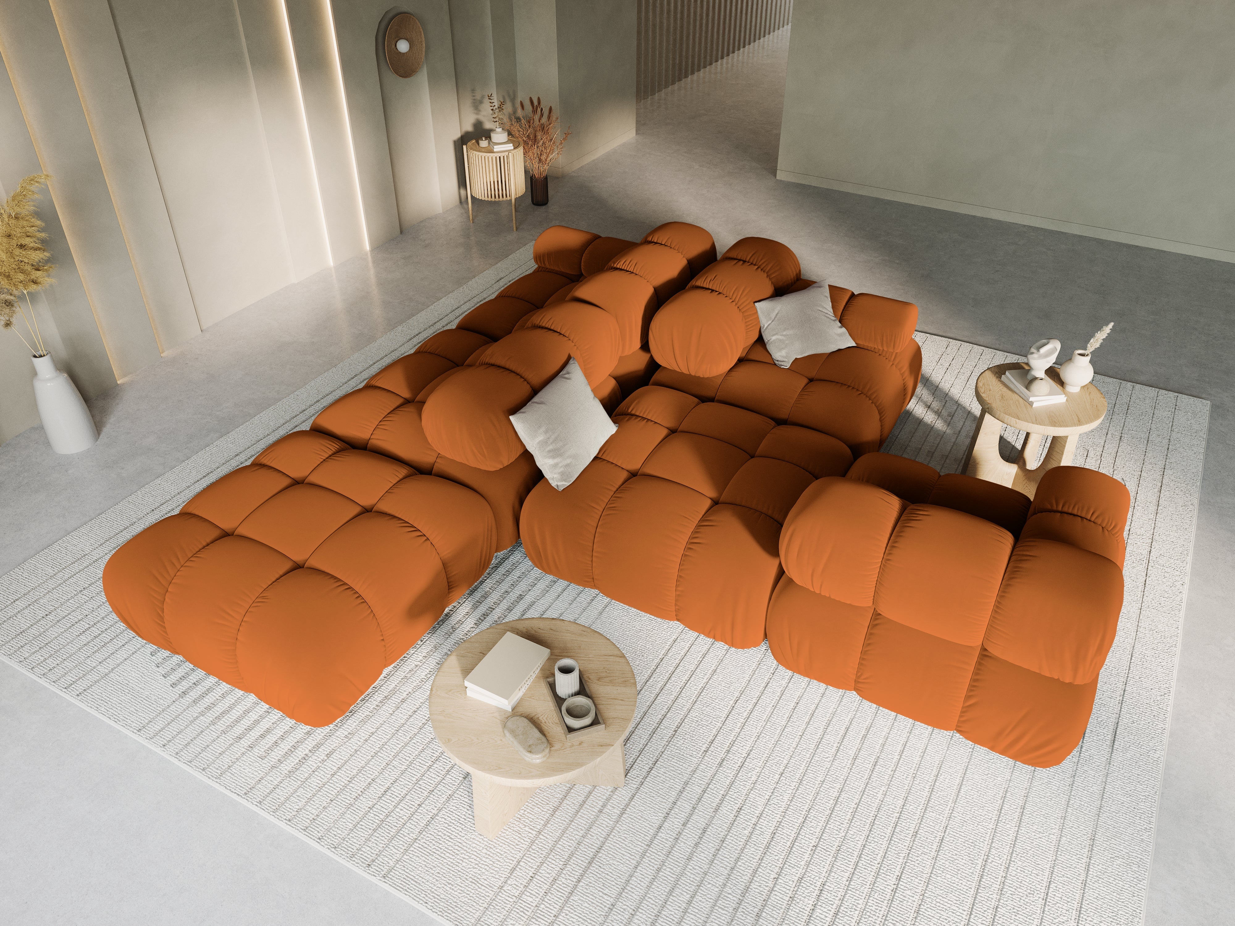 Velvet modular 4-seater sofa left BELLIS terracotta
