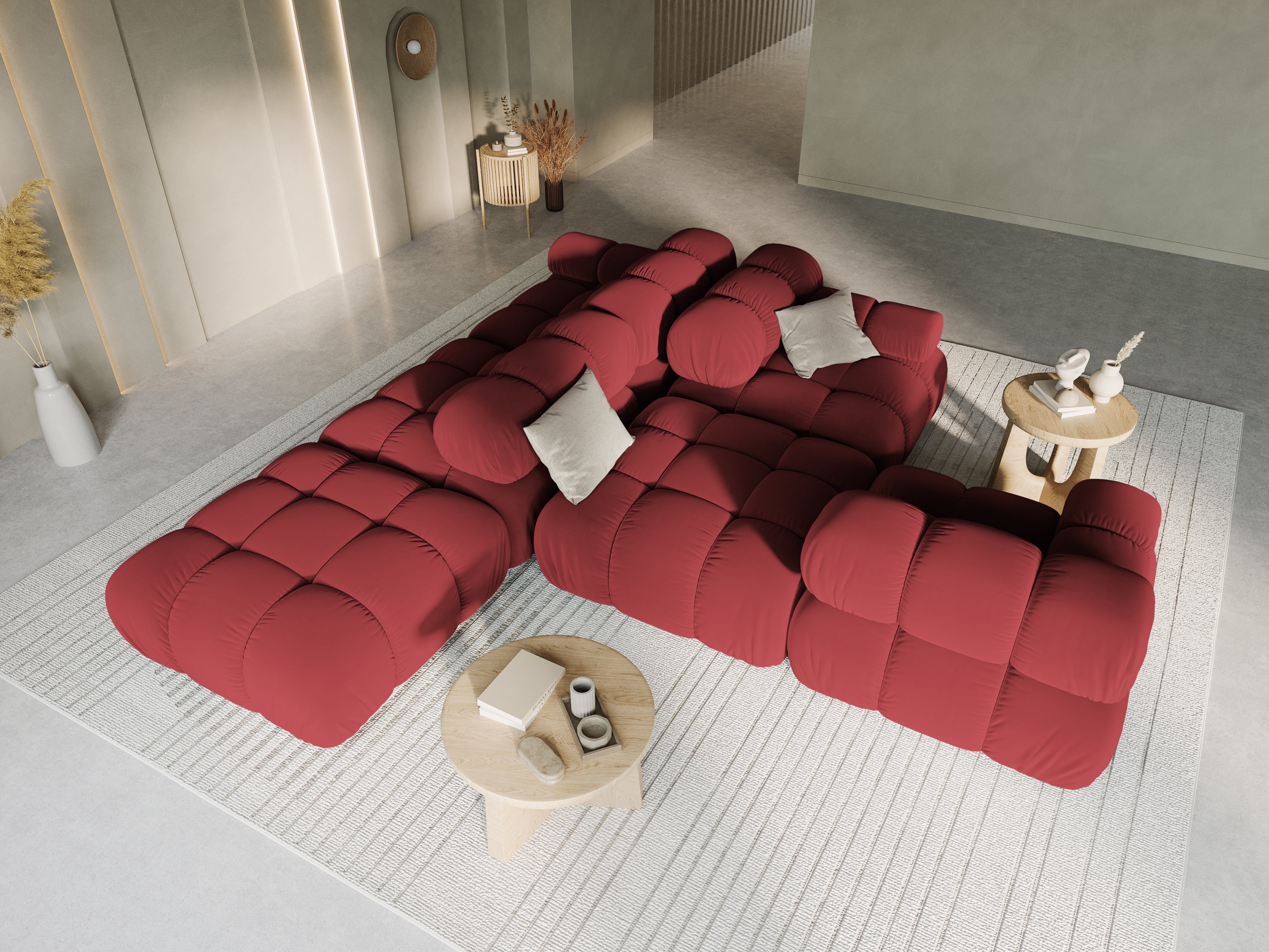 Velvet modular 4-seater sofa left BELLIS ruby