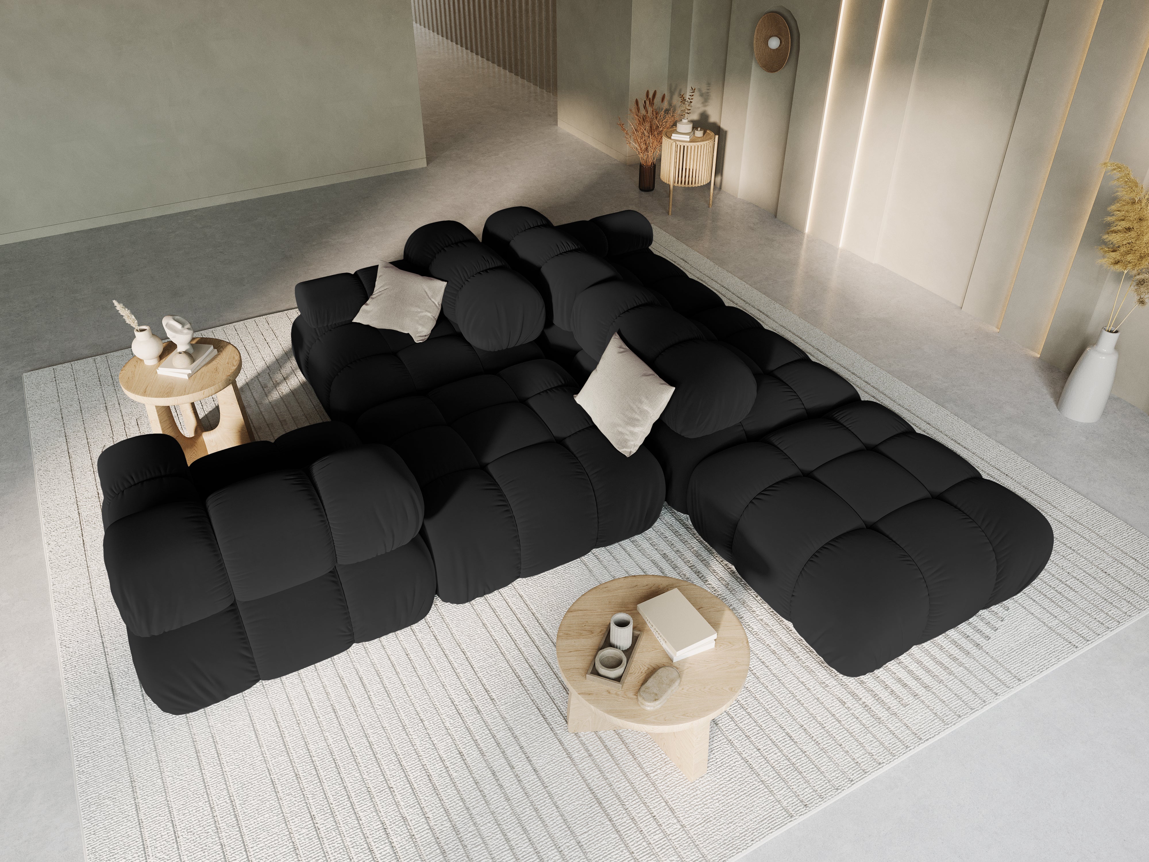 Velvet modular 4-seater sofa right BELLIS black