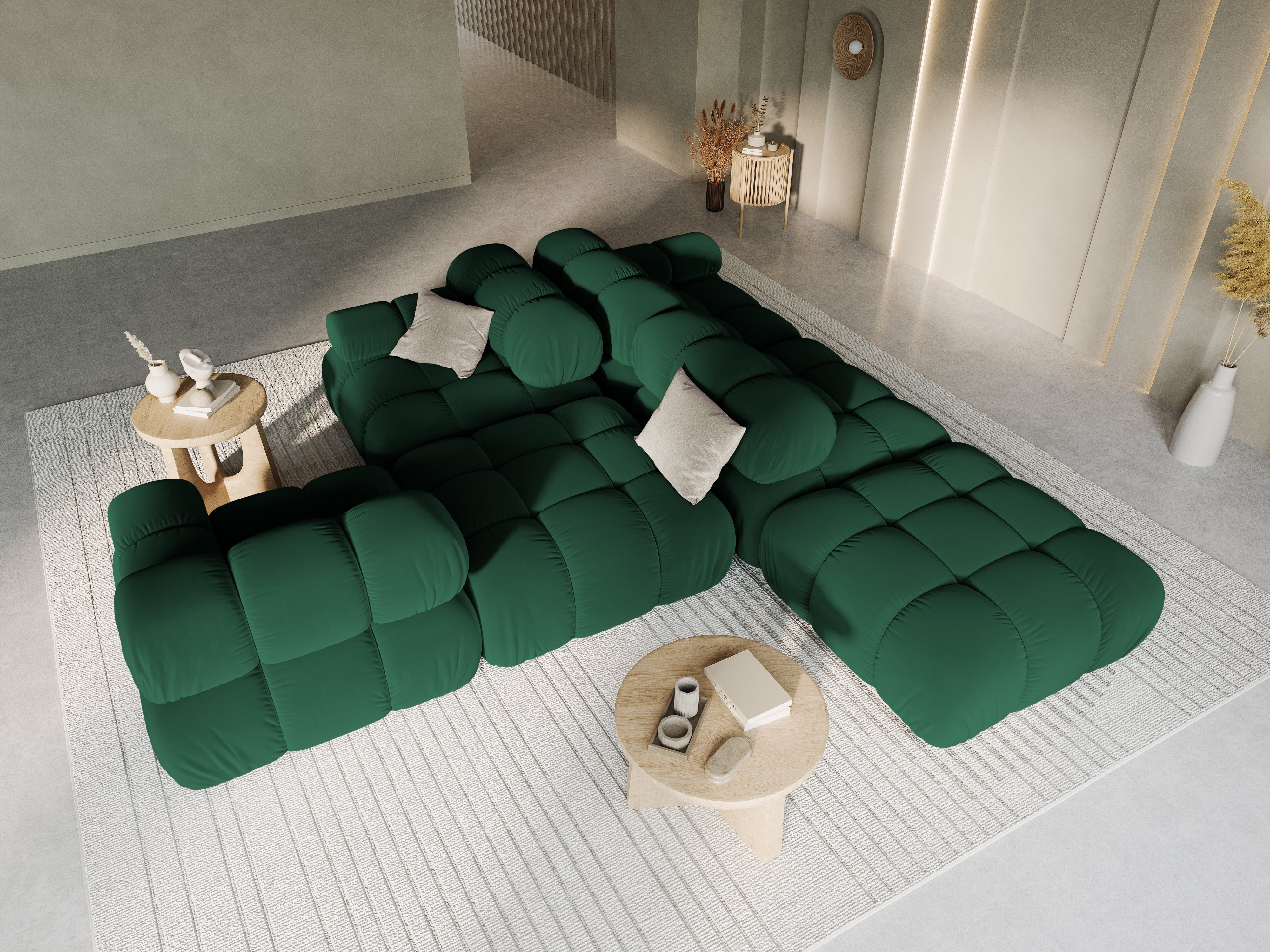 Velvet modular 4-seater sofa right BELLIS bottle green