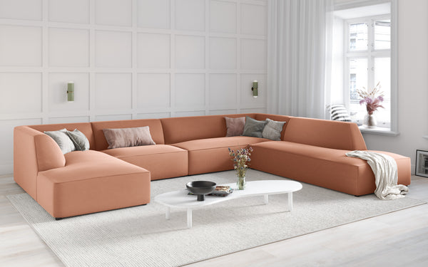 U-shaped corner sofa velvet right RUBY salmon