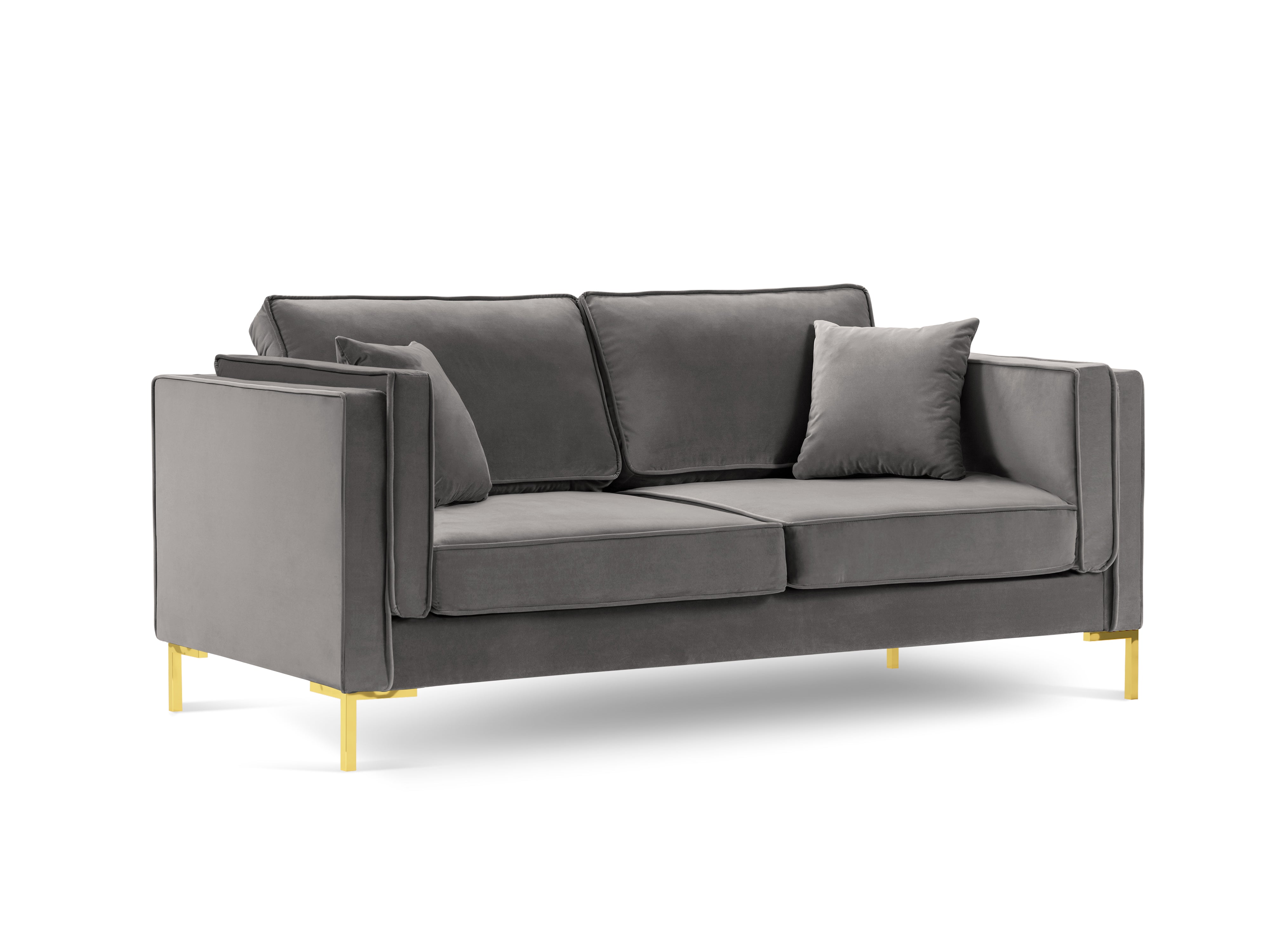 LUIS light grey velvet 2-seater sofa with gold base