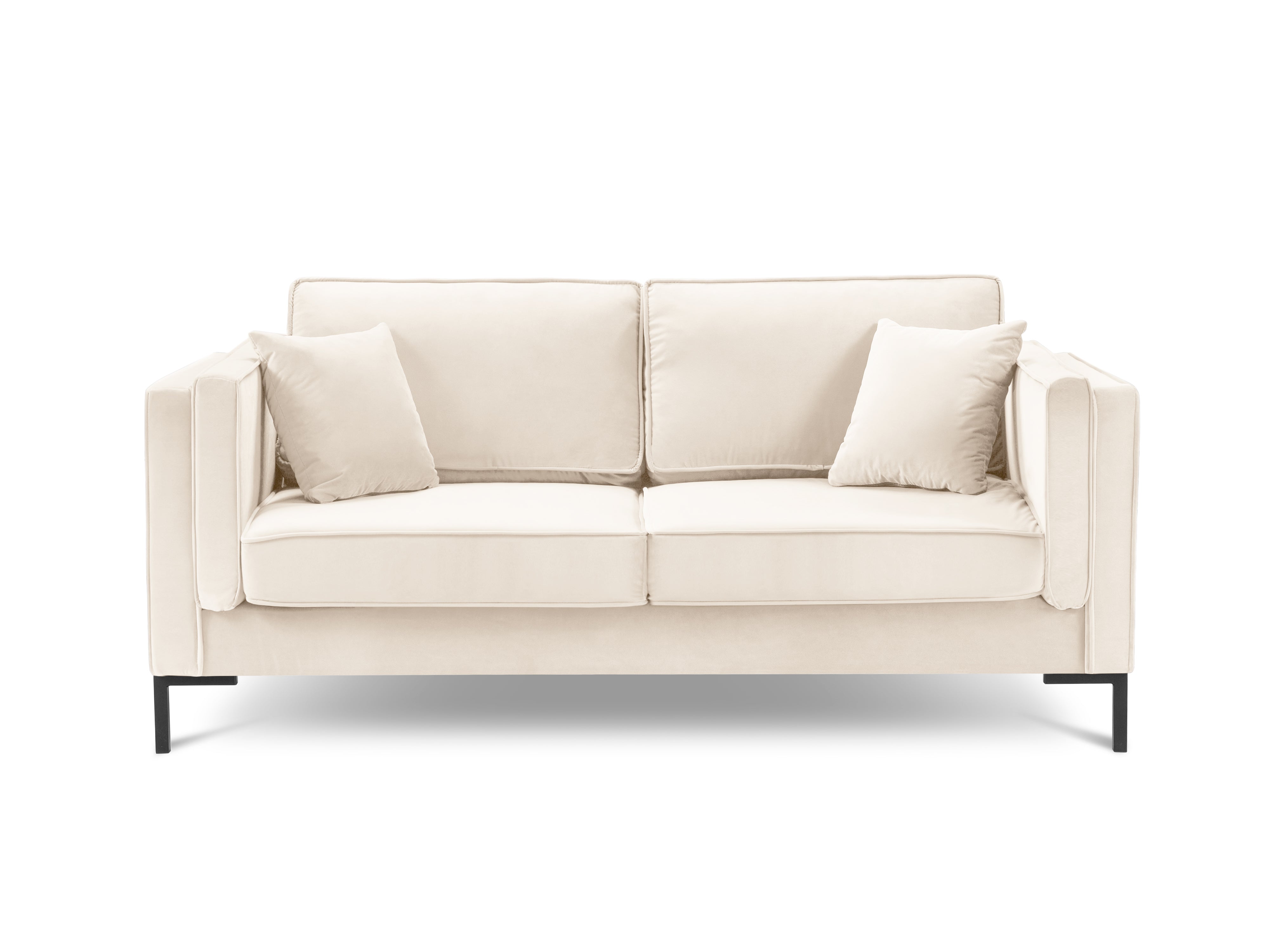 LUIS beige velvet 2-seater sofa with black base