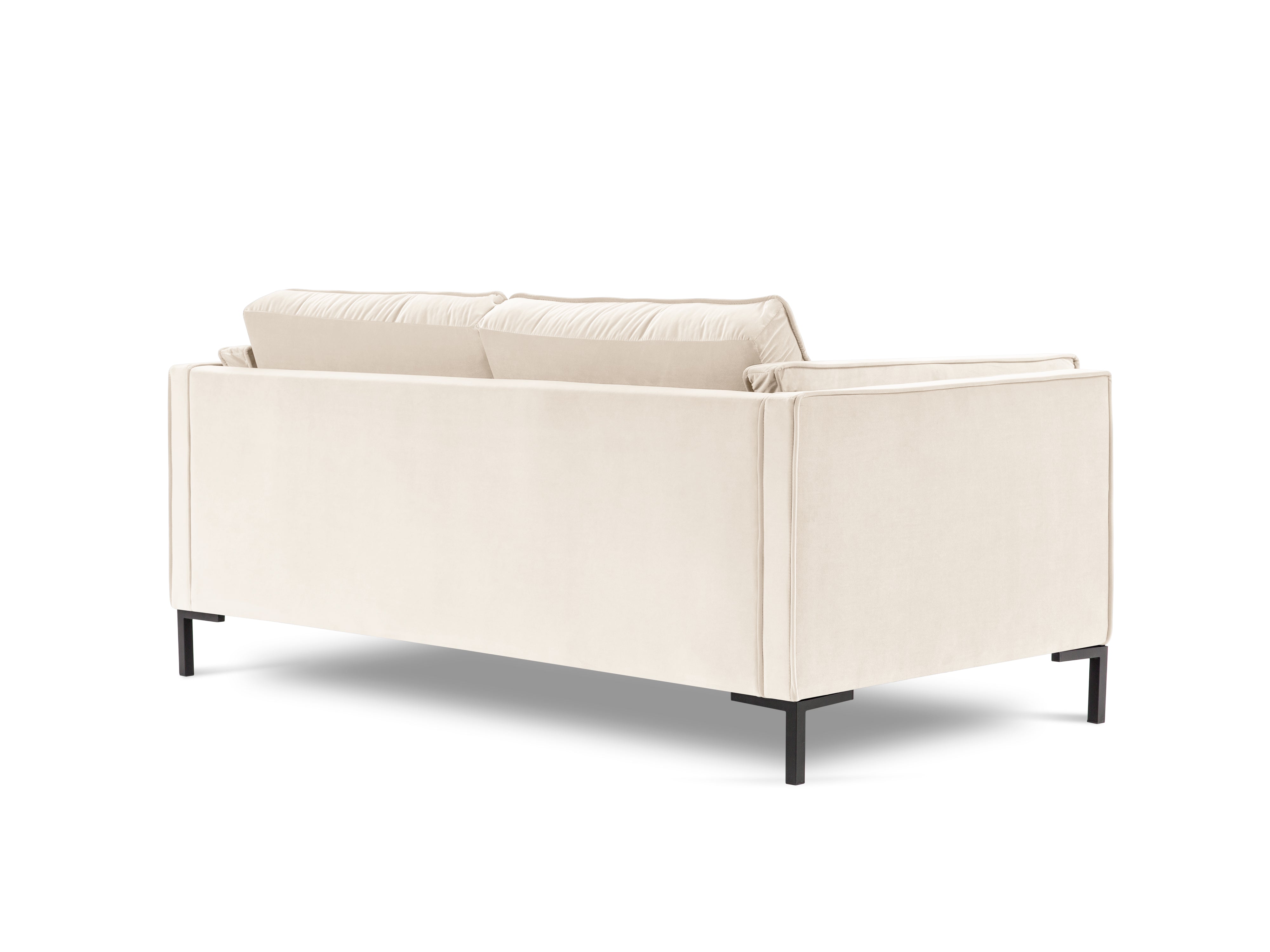 LUIS beige velvet 2-seater sofa with black base