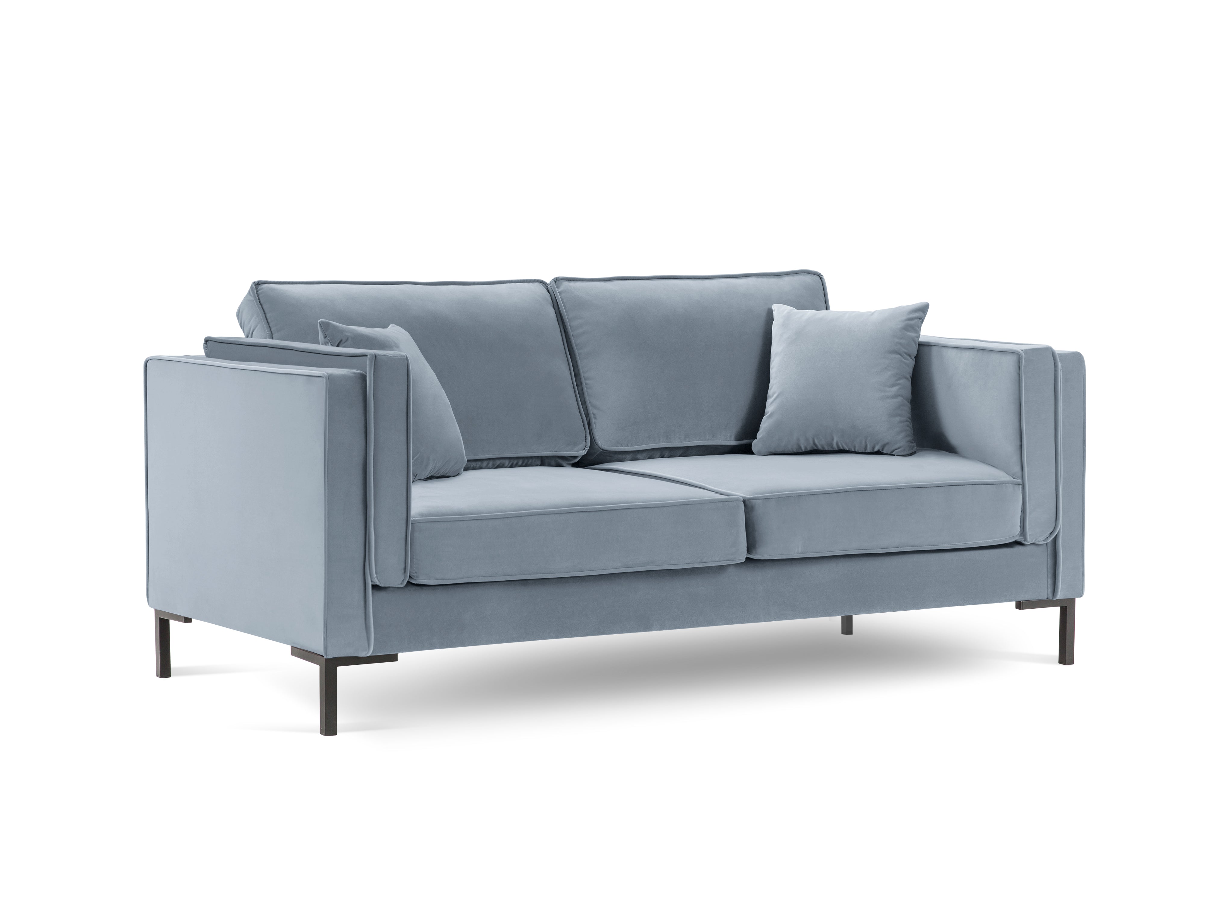 LUIS light blue velvet 2-seater sofa with black base