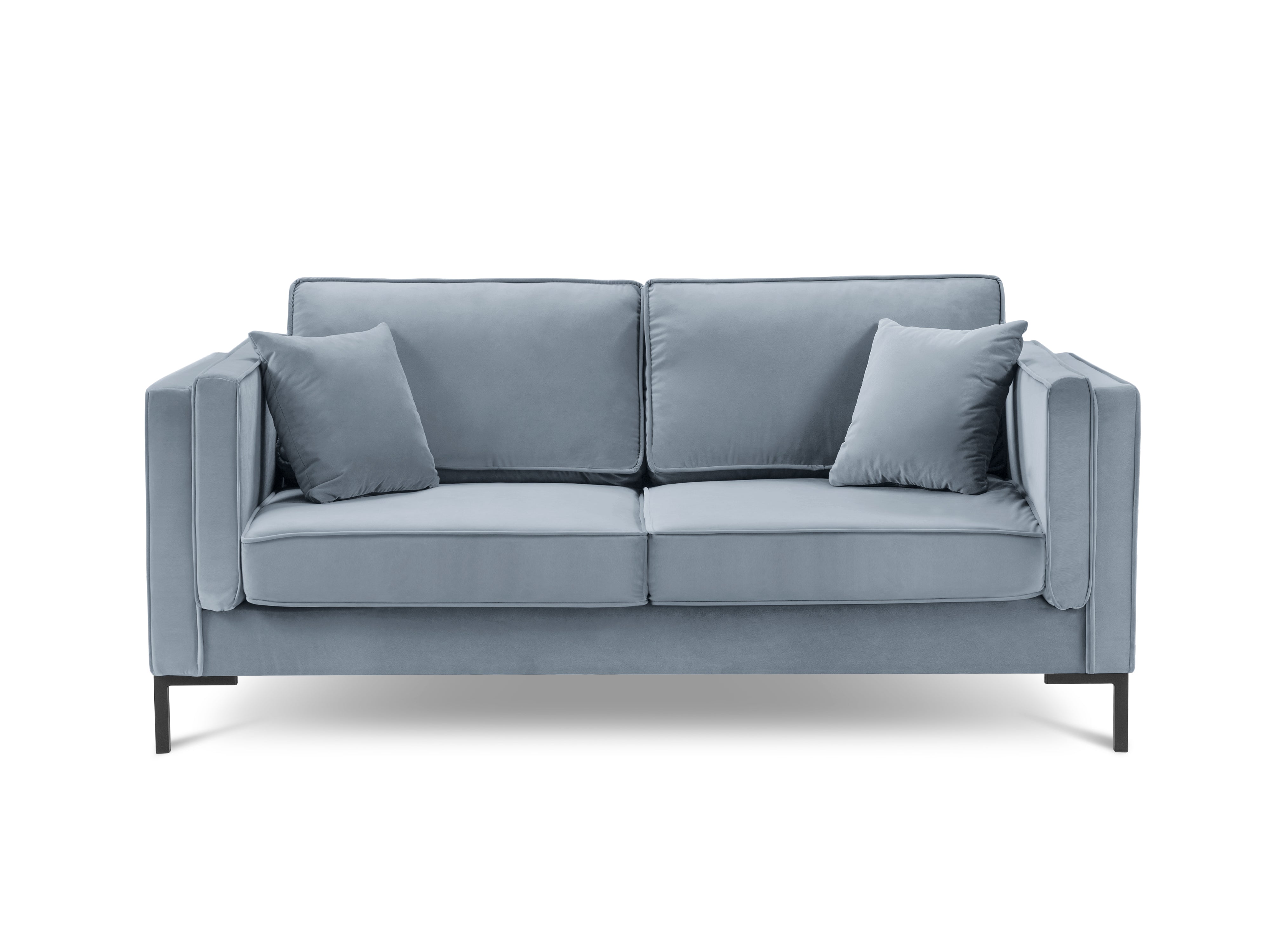 LUIS light blue velvet 2-seater sofa with black base