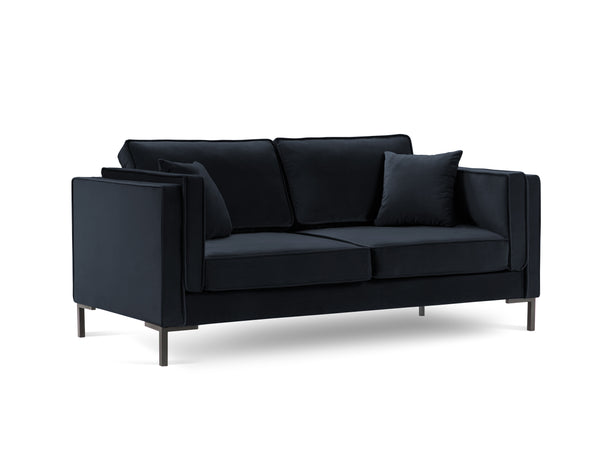 LUIS dark blue velvet 2-seater sofa with black base