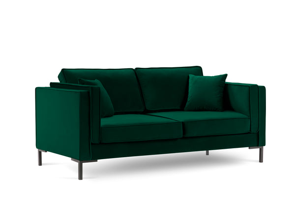 LUIS bottle green velvet 2-seater sofa with black base