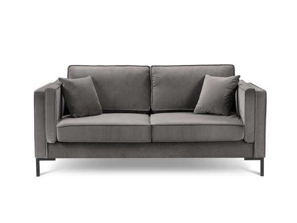LUIS light grey velvet 2-seater sofa with black base