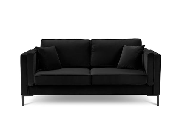 LUIS black velvet 2-seater sofa with black base