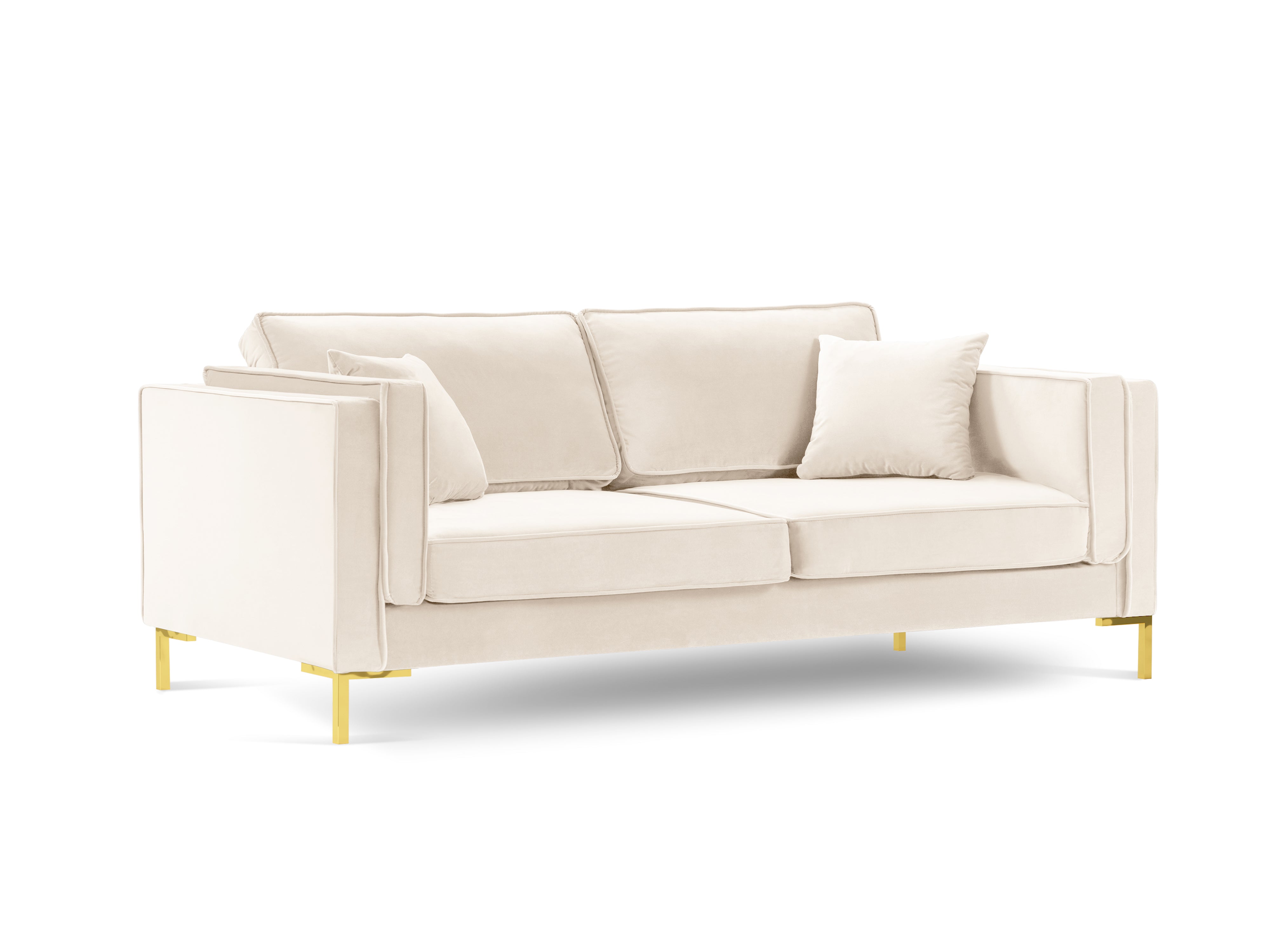 LUIS beige velvet 3-seater sofa with gold base