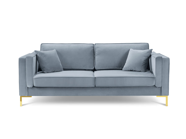 LUIS light blue velvet 3-seater sofa with gold base