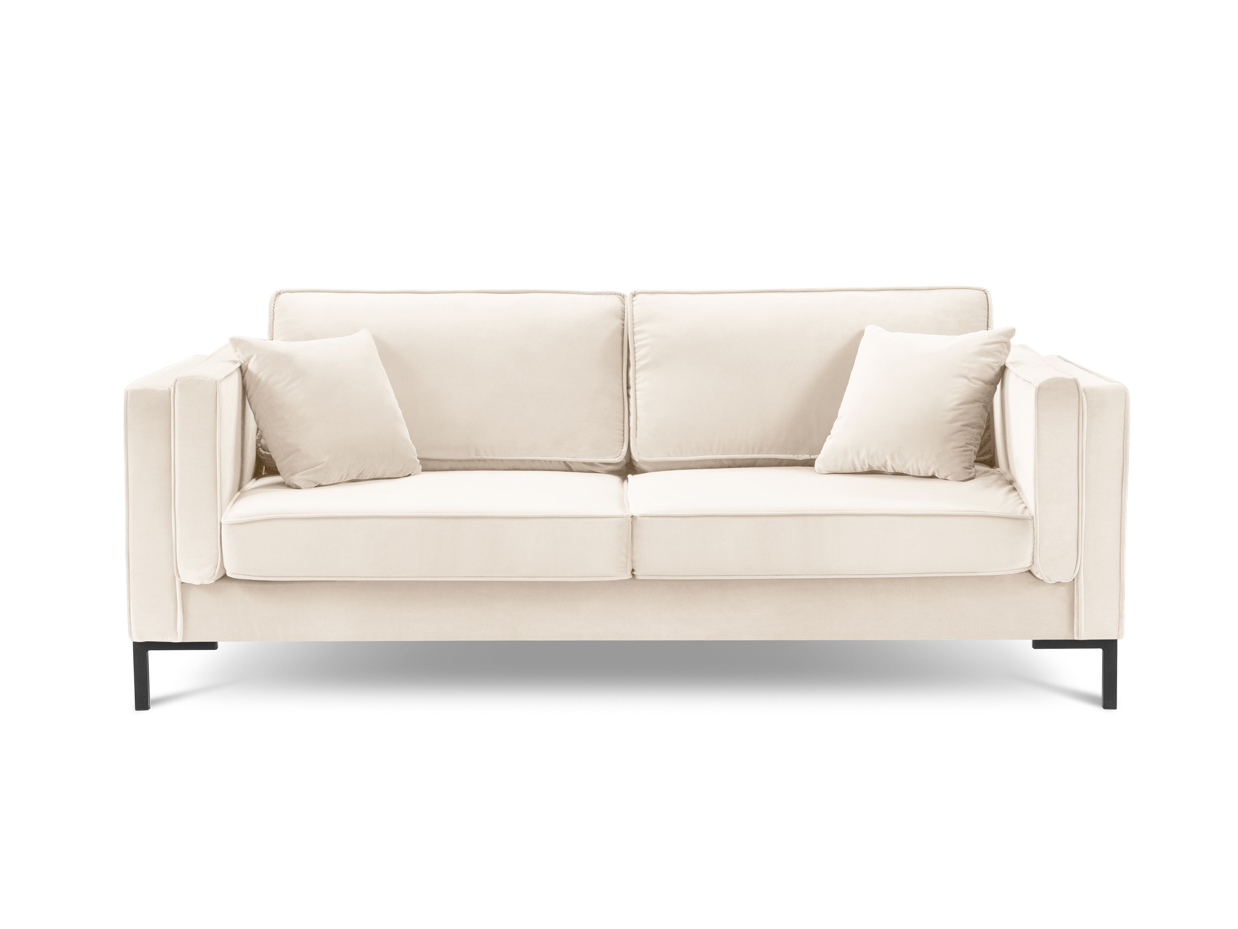 LUIS beige velvet 3-seater sofa with black base
