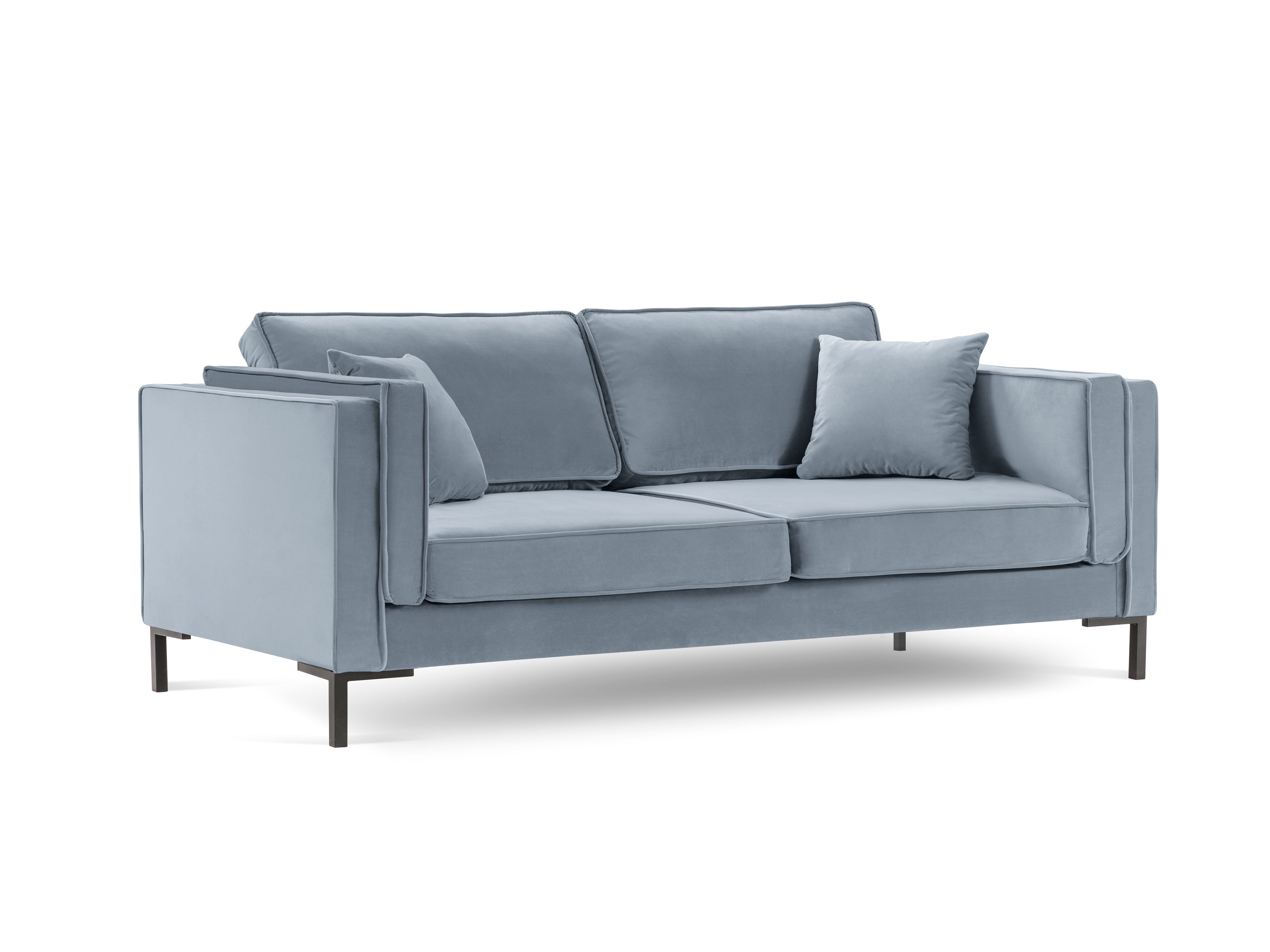 LUIS light blue velvet 3-seater sofa with black base