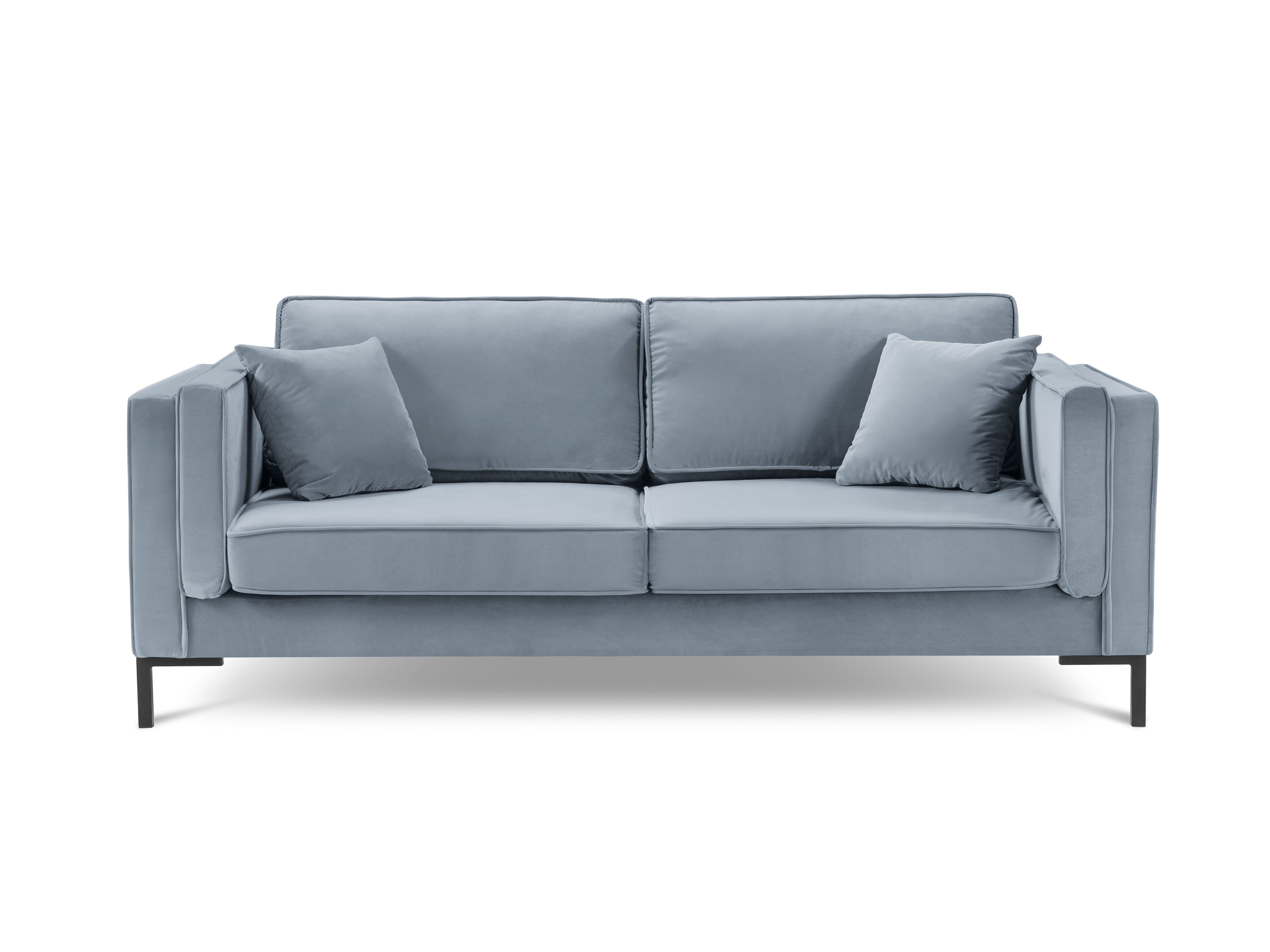 LUIS light blue velvet 3-seater sofa with black base