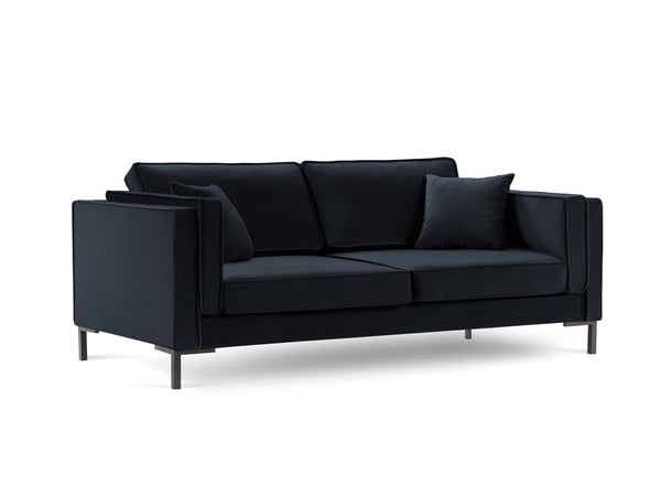 LUIS dark blue velvet 3-seater sofa with black base