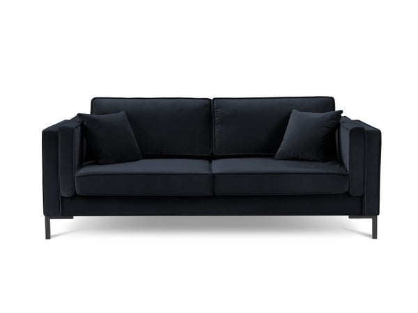 LUIS dark blue velvet 3-seater sofa with black base