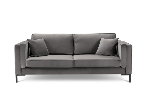 LUIS light grey velvet 3-seater sofa with black base