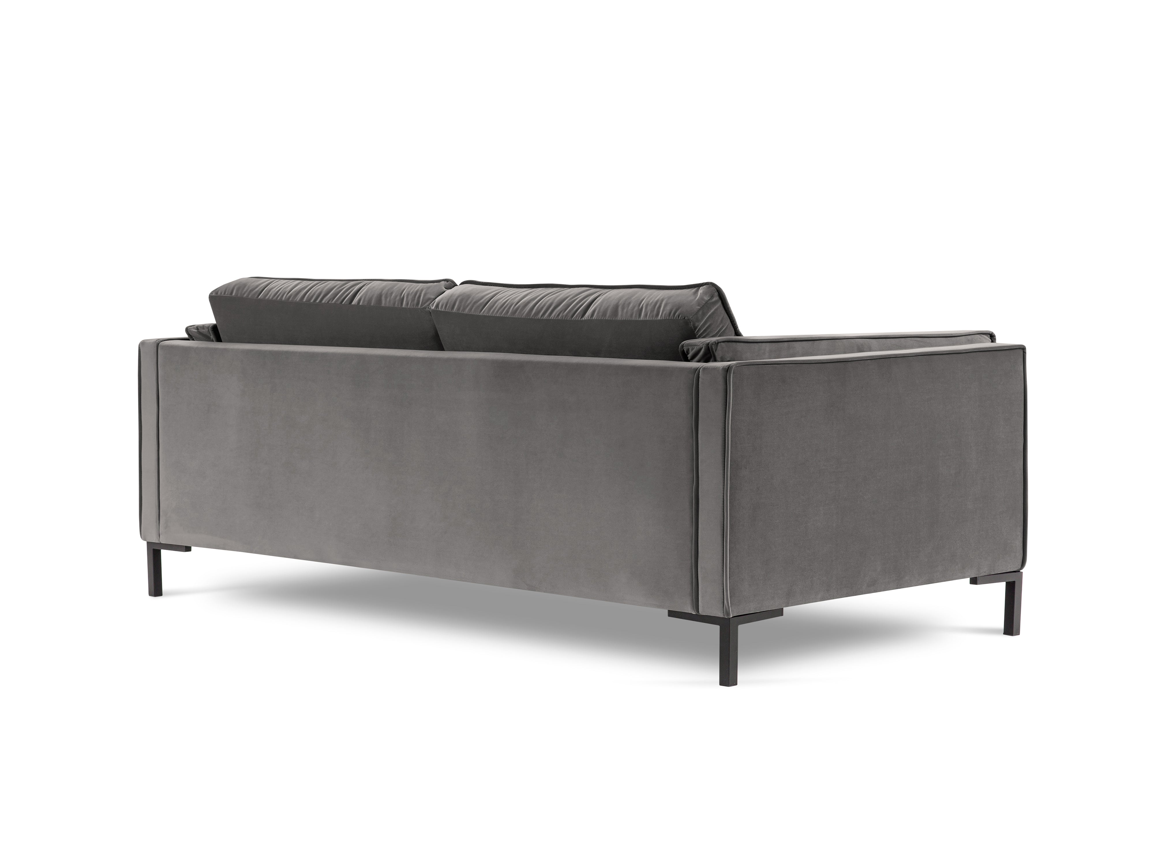 LUIS light grey velvet 3-seater sofa with black base