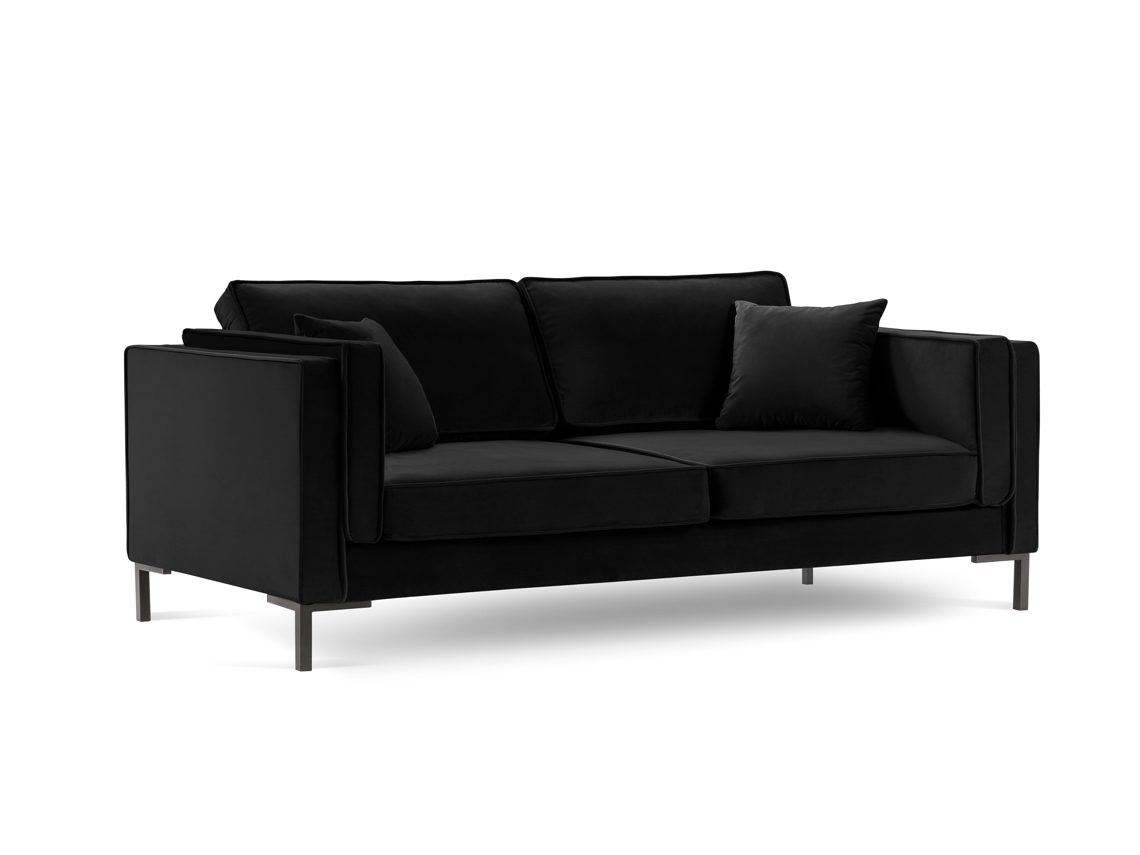 LUIS black velvet 3-seater sofa with black base