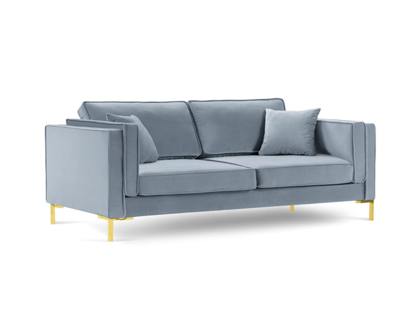 LUIS light blue velvet 4-seater sofa with gold base