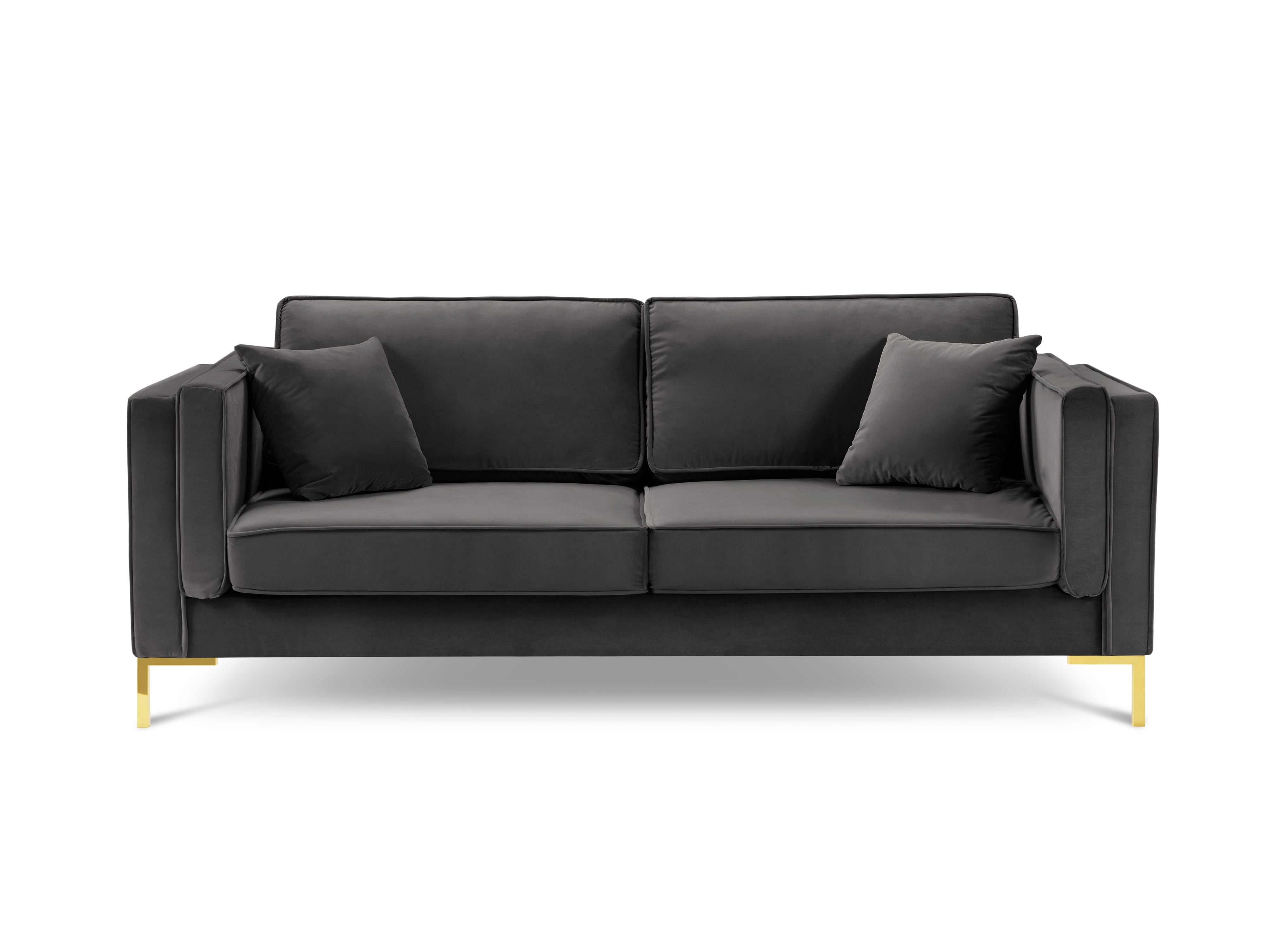 LUIS dark grey velvet 4-seater sofa with gold base