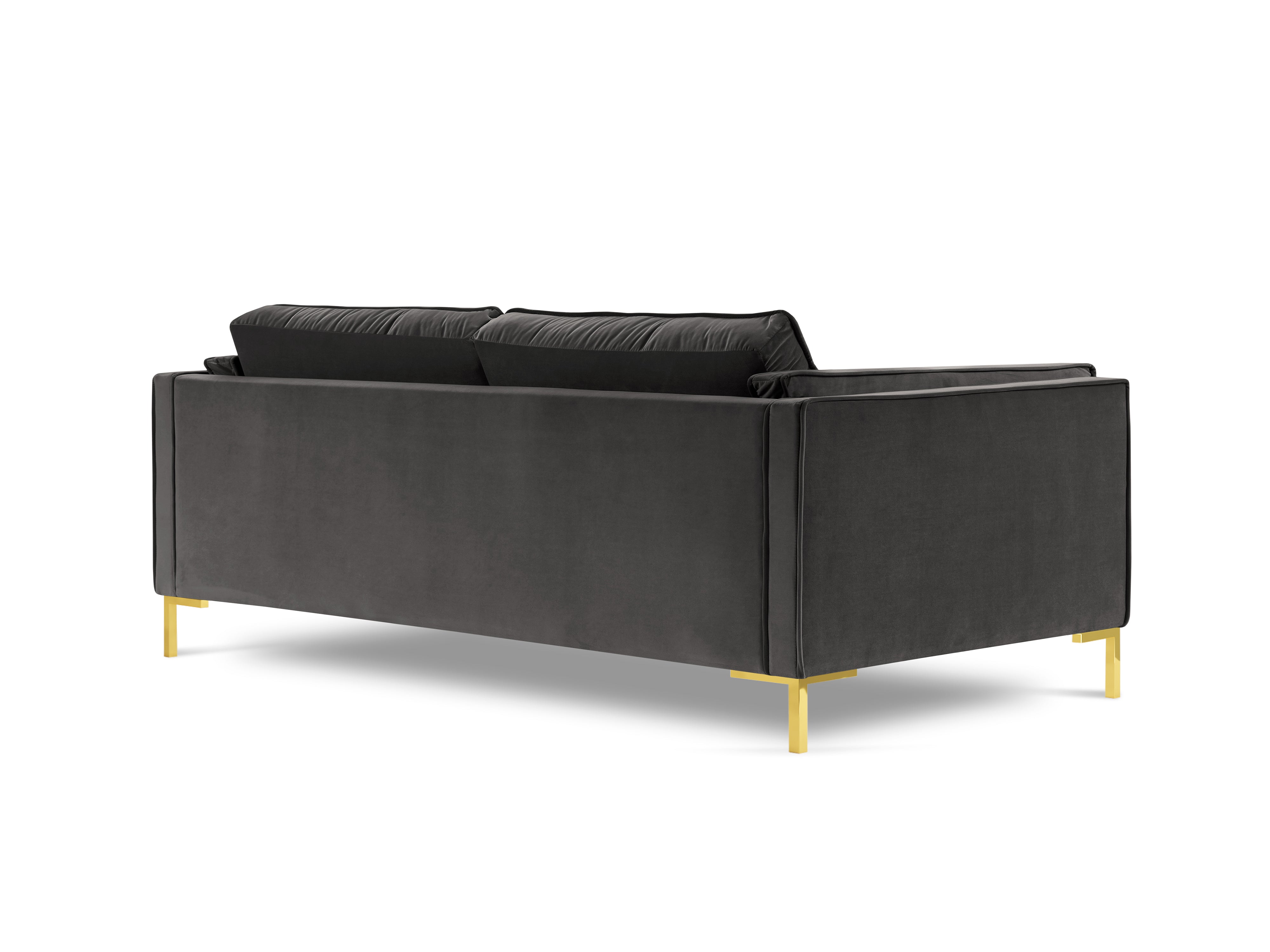 LUIS dark grey velvet 4-seater sofa with gold base
