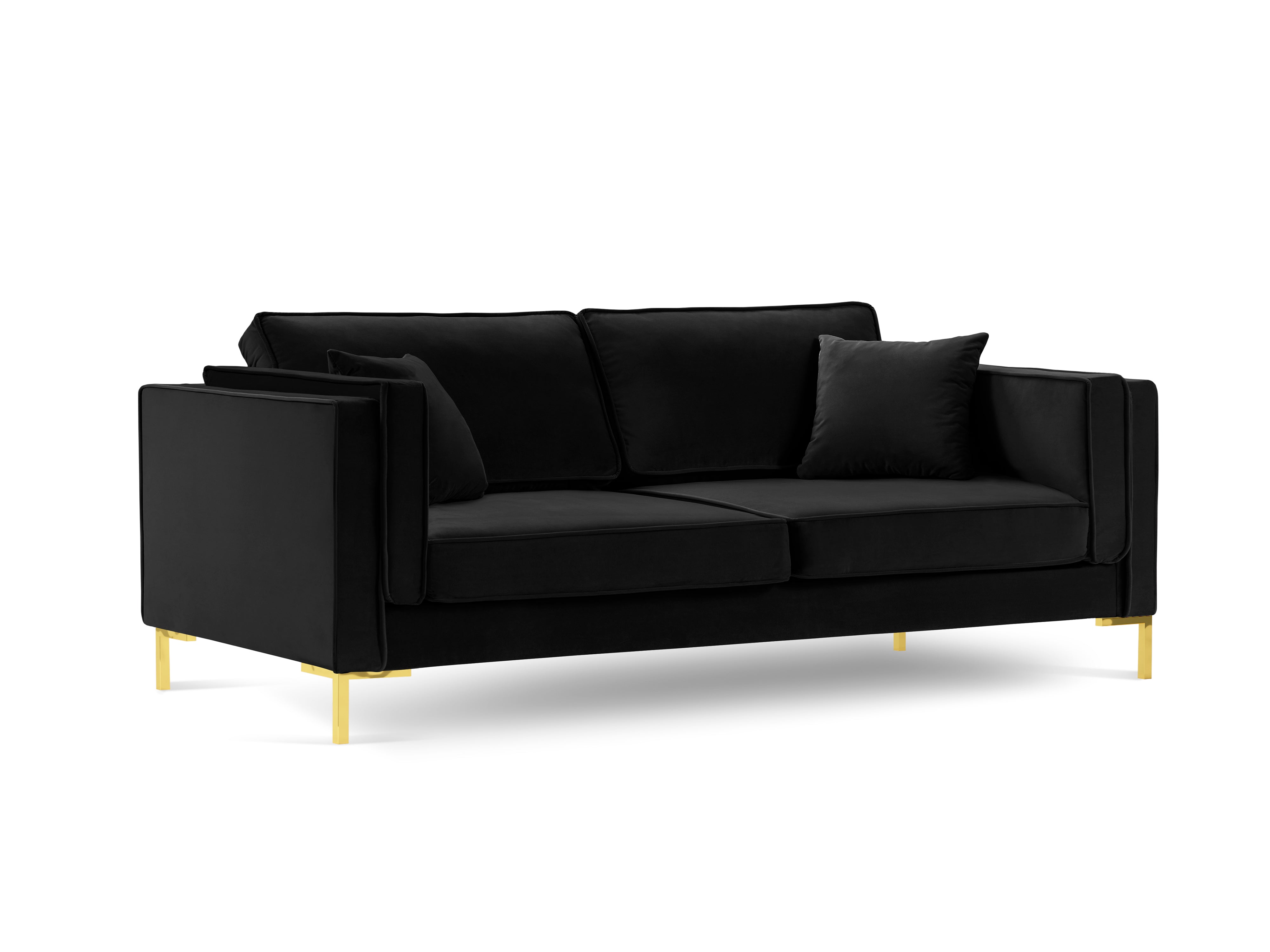LUIS black velvet 4-seater sofa with gold base