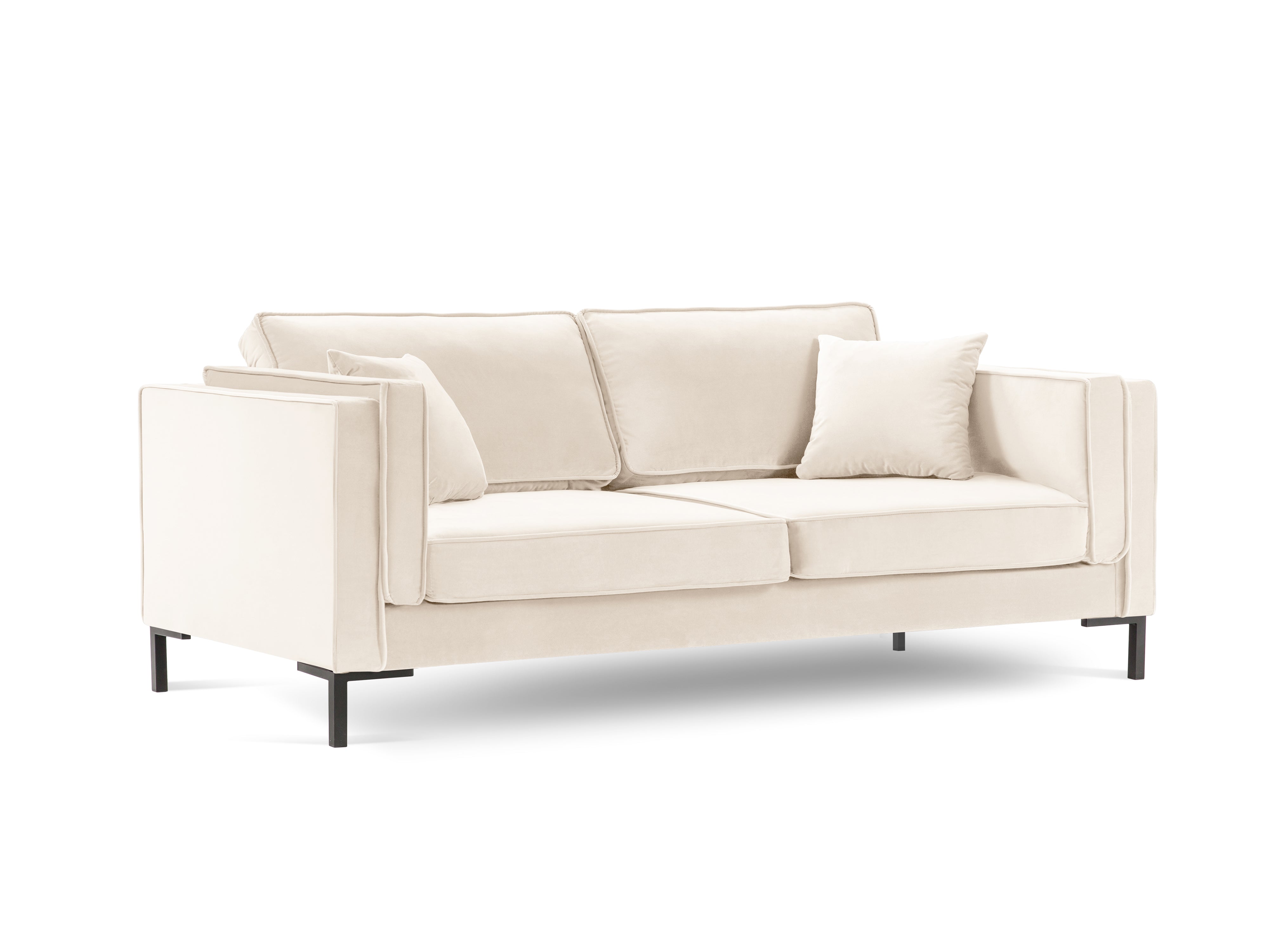 LUIS beige velvet 4-seater sofa with black base