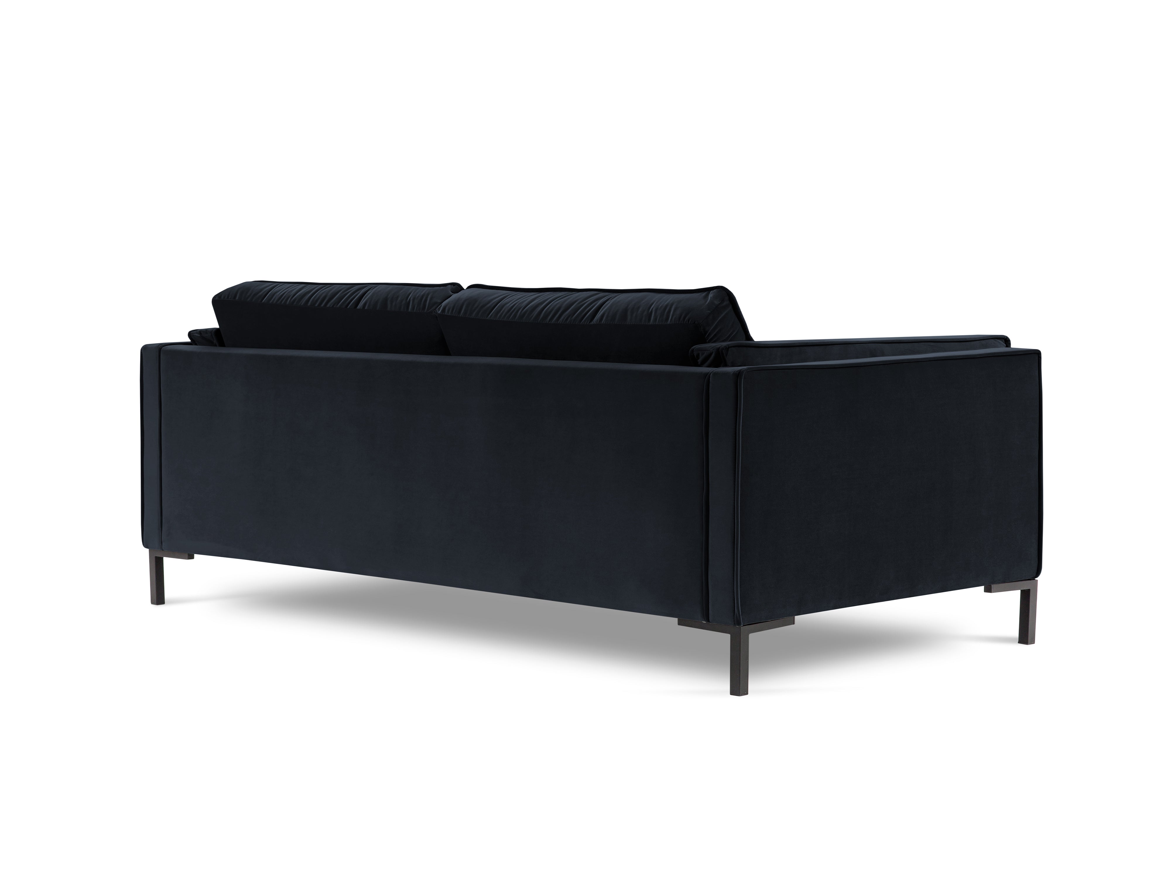 LUIS dark blue velvet 4-seater sofa with black base