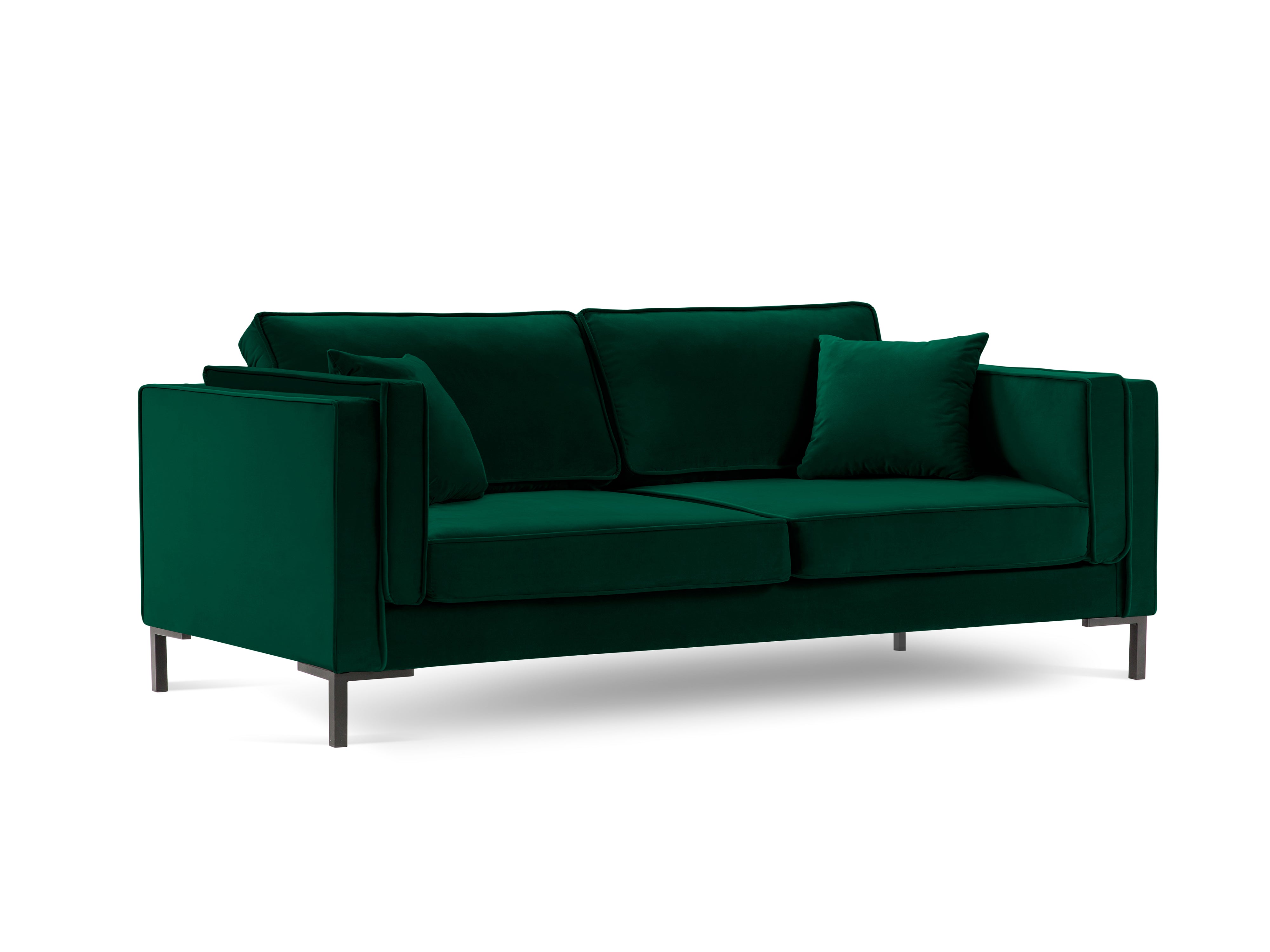LUIS bottle green velvet 4-seater sofa with black base