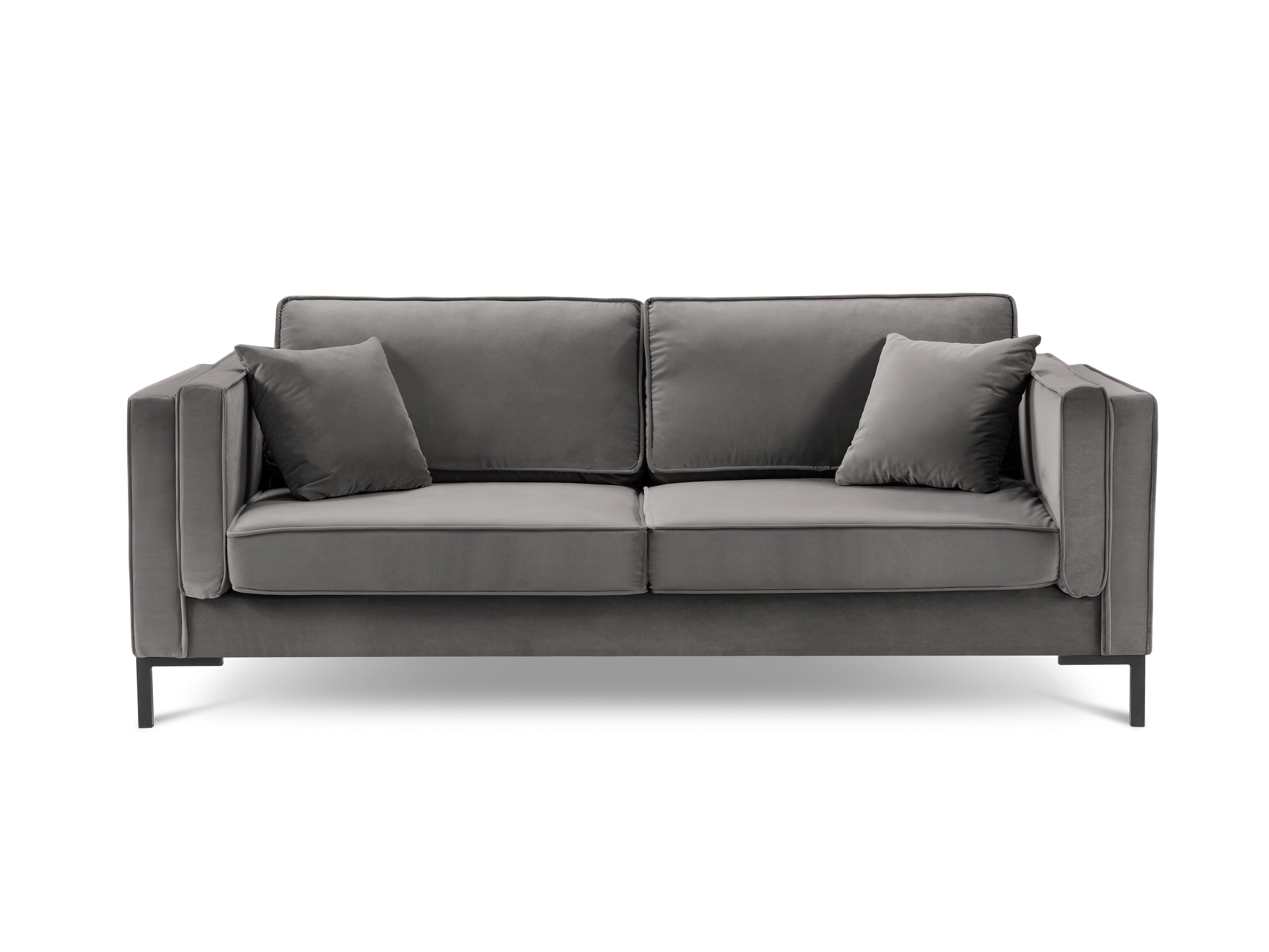 LUIS light grey velvet 4-seater sofa with black base